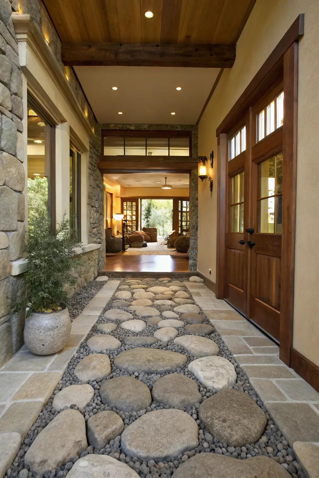 Make a grand entrance with rock paths in your entryway.