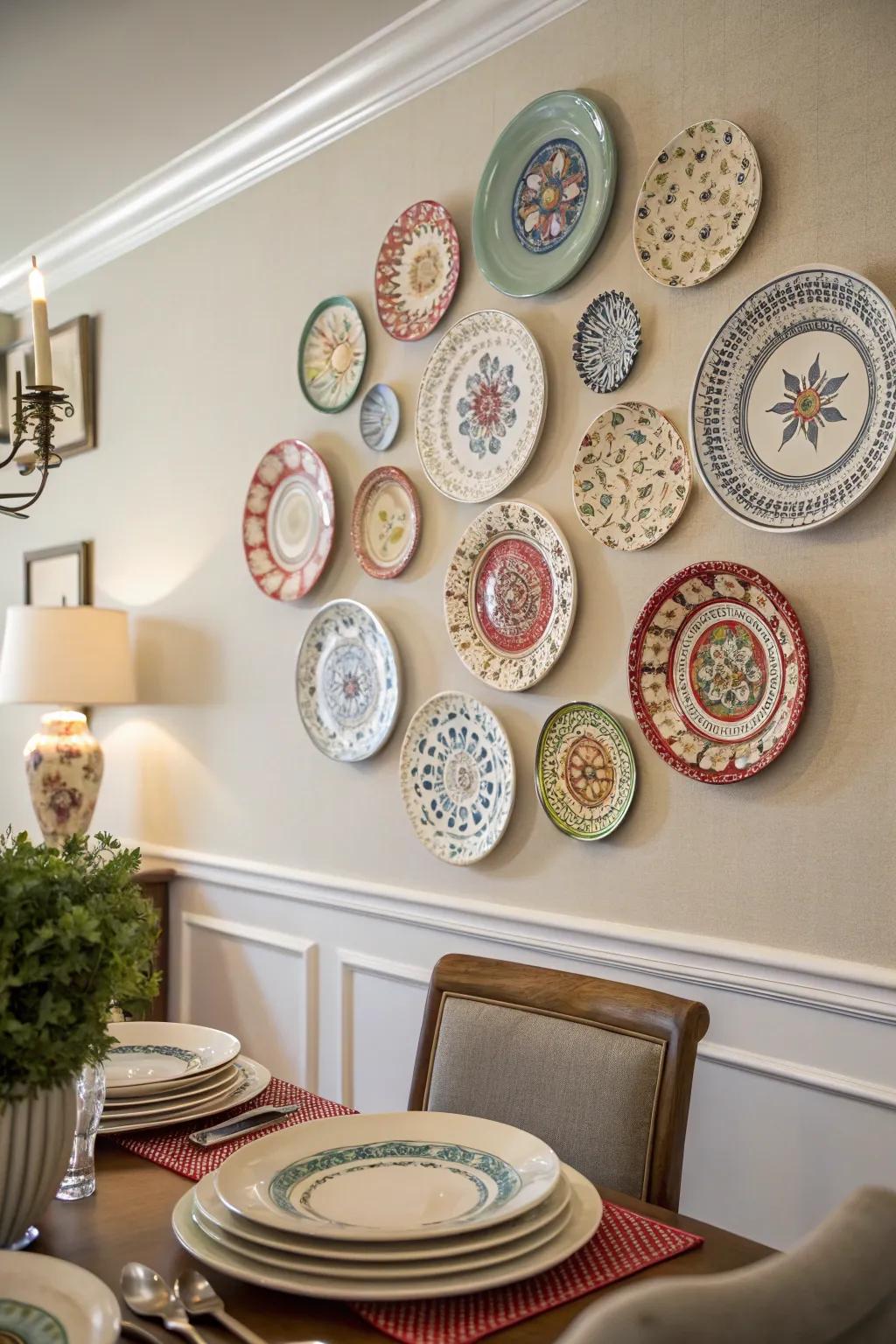 Symmetrical plate displays offer a sense of order and balance.