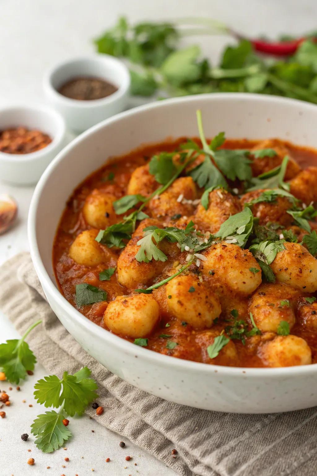Gnocchi masala, a delightful fusion of Italian and Indian cuisines.