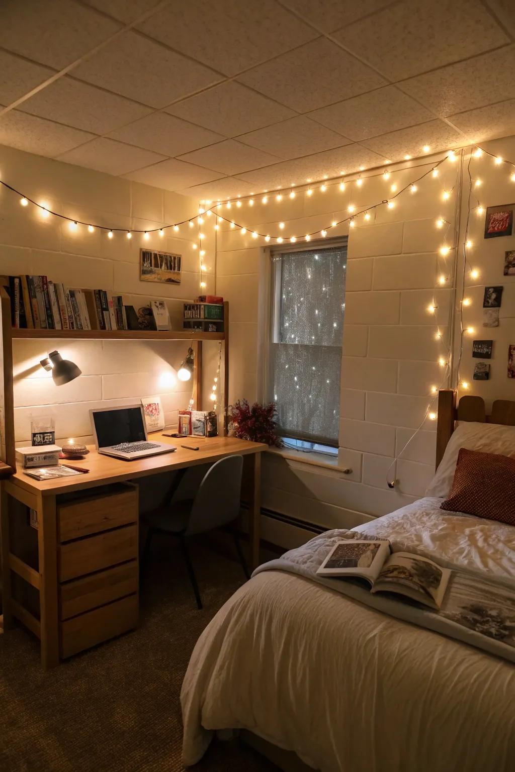 Ambient lighting enhances the mood and comfort of your dorm room.