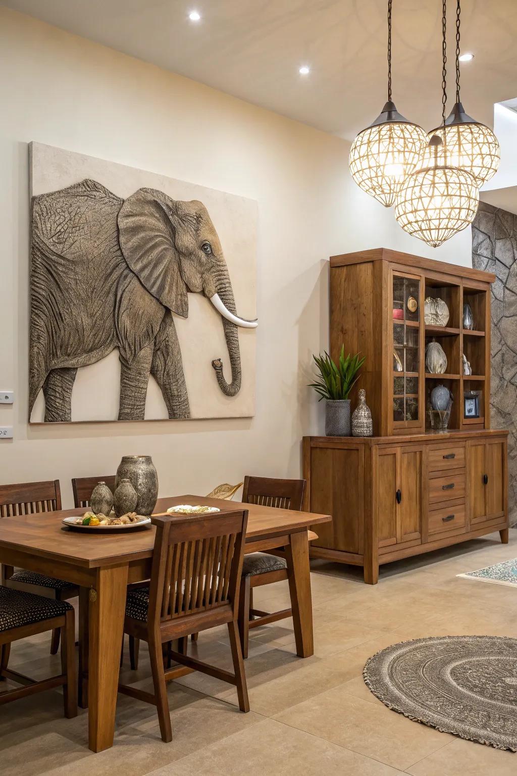 Textured elephant art adds depth and interest to any wall.