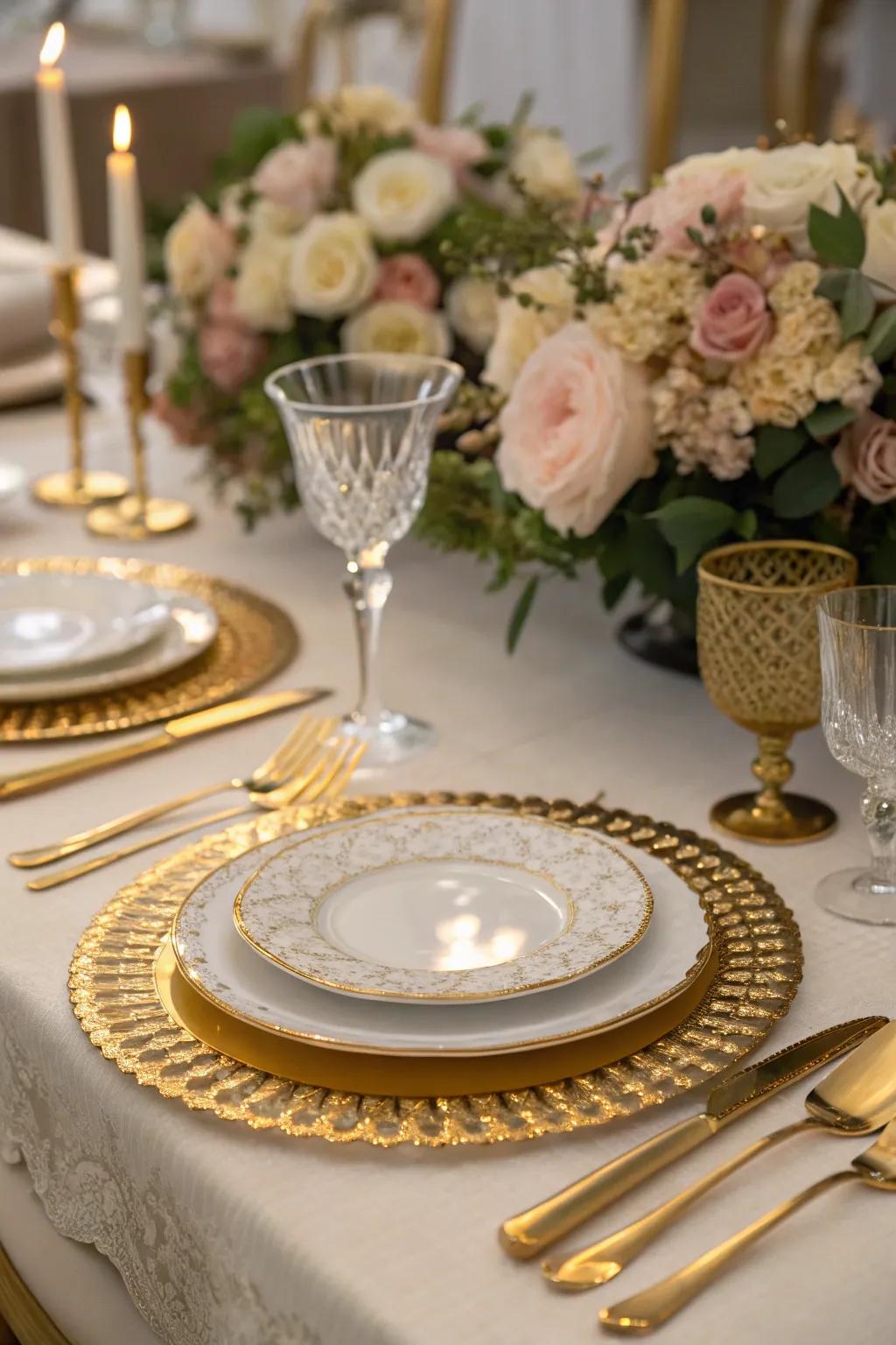 Whimsical table settings with gold accents enhance the magical atmosphere.