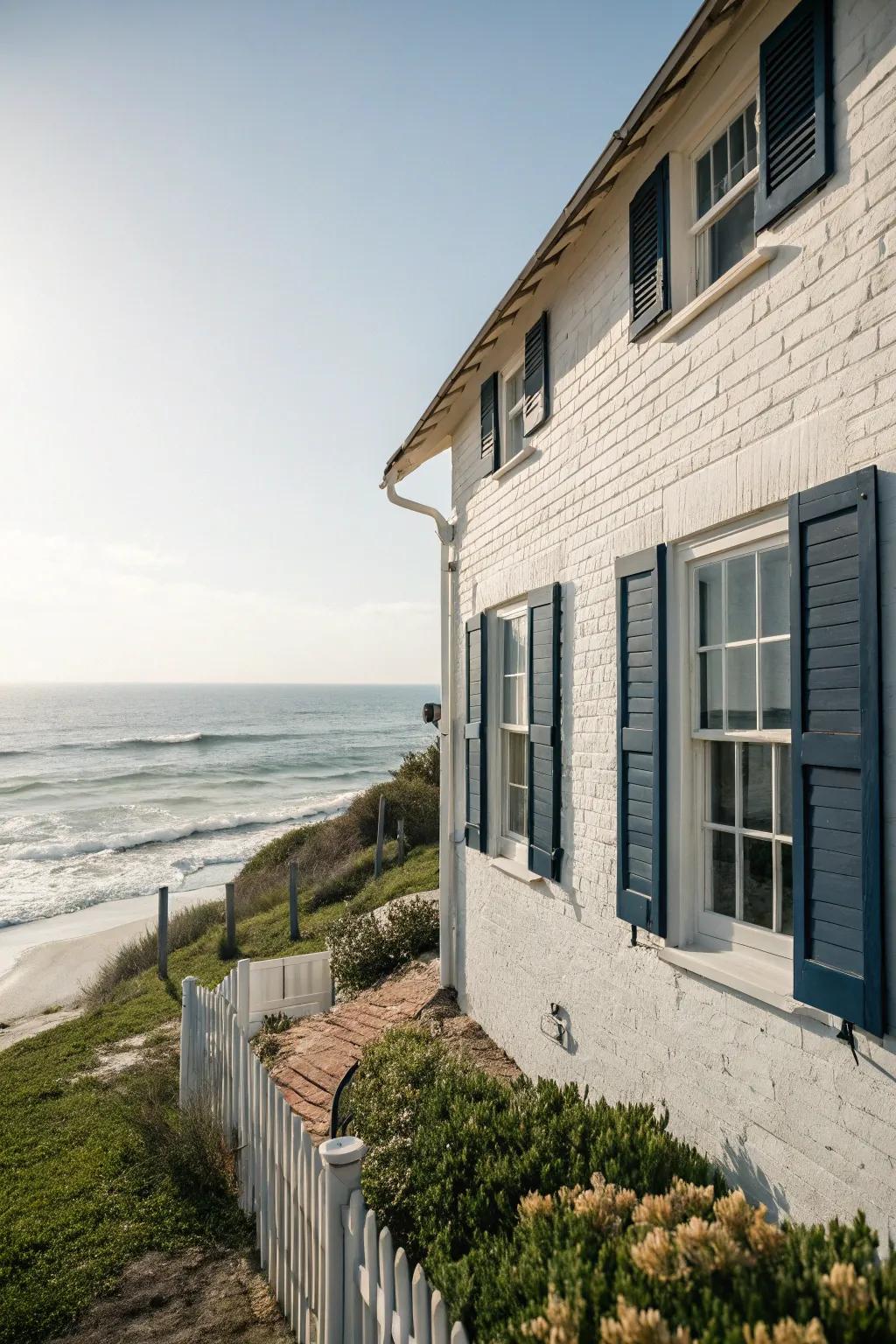 Nautical vibes with whitewashed brick and navy blue.