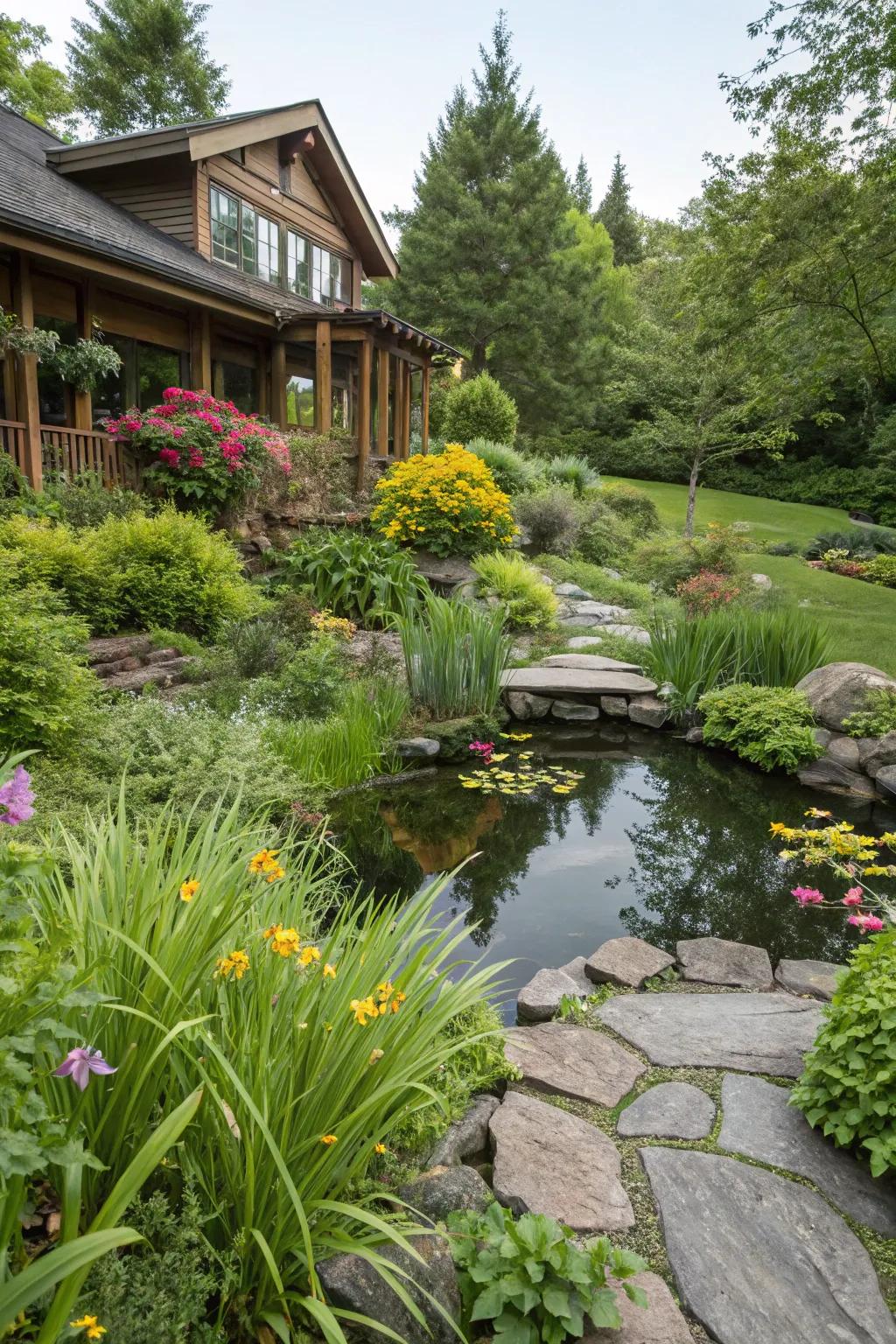 A sustainable garden that enhances the home's natural appeal.