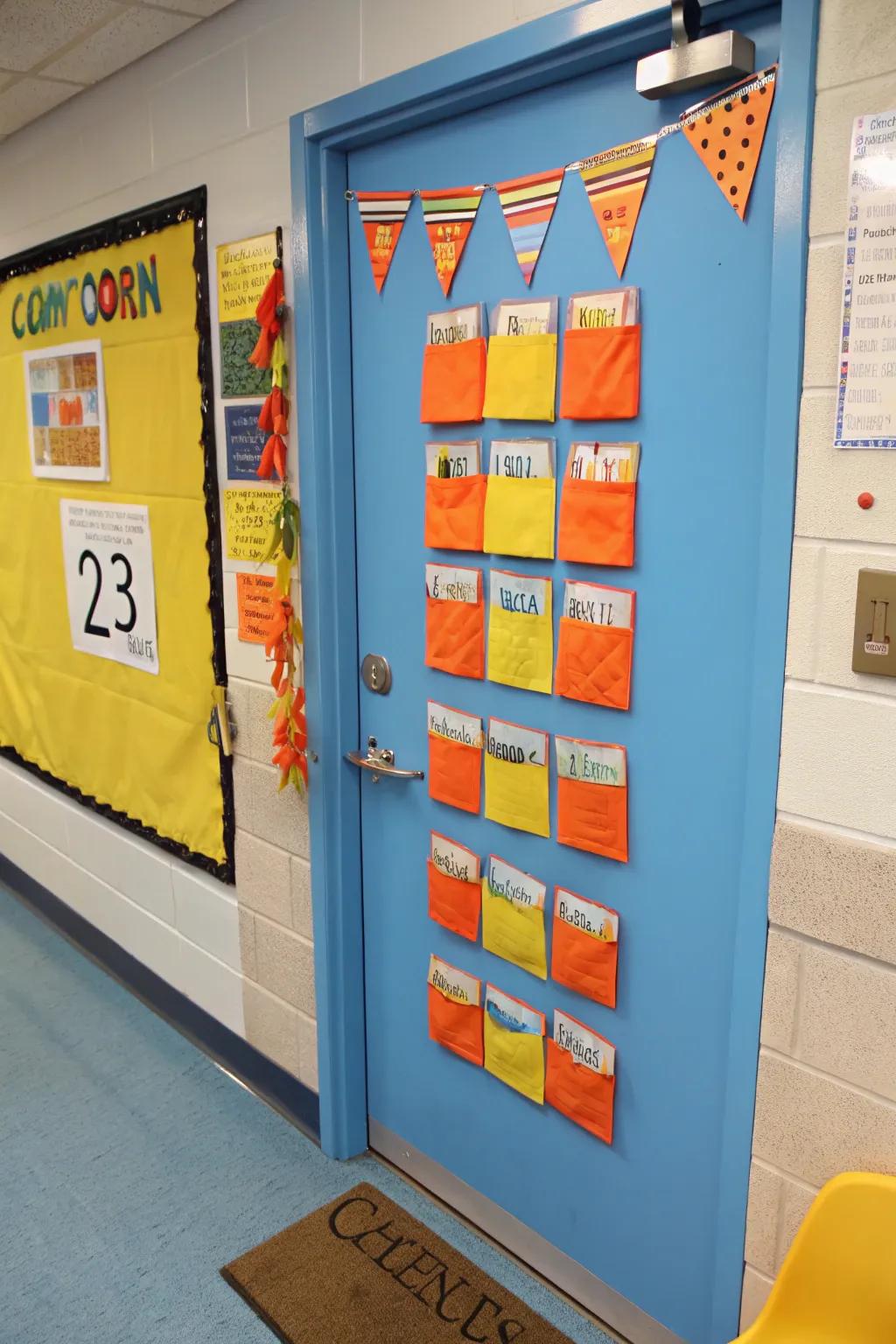 Candy corn countdown door decor for Halloween.