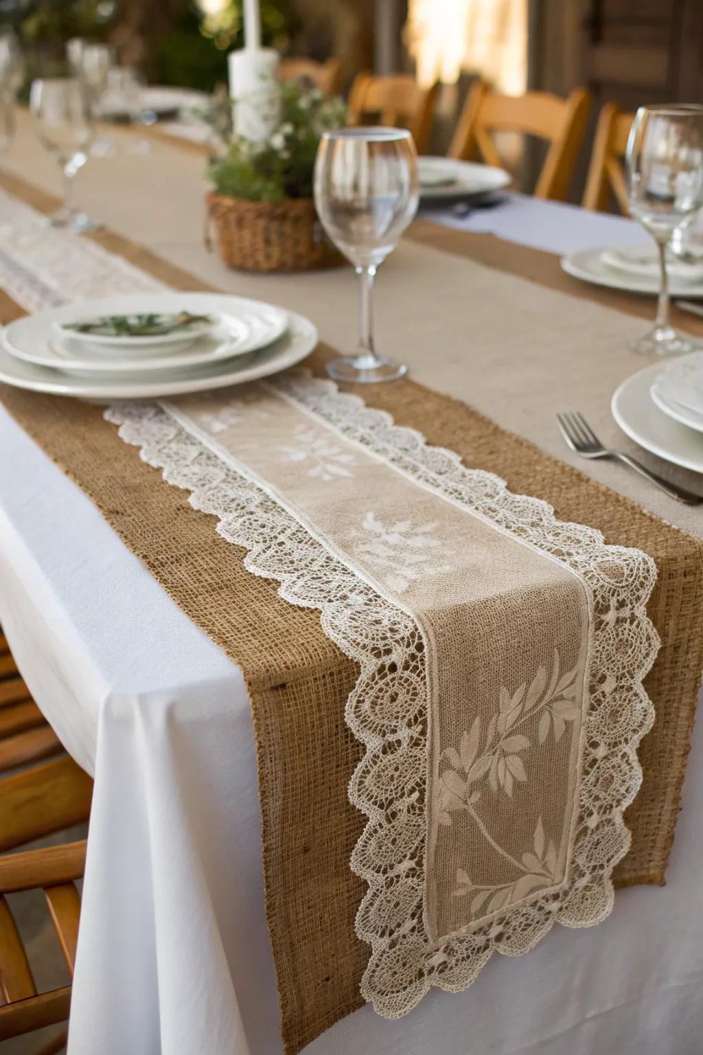 A burlap and lace runner ties all the farm elements together.