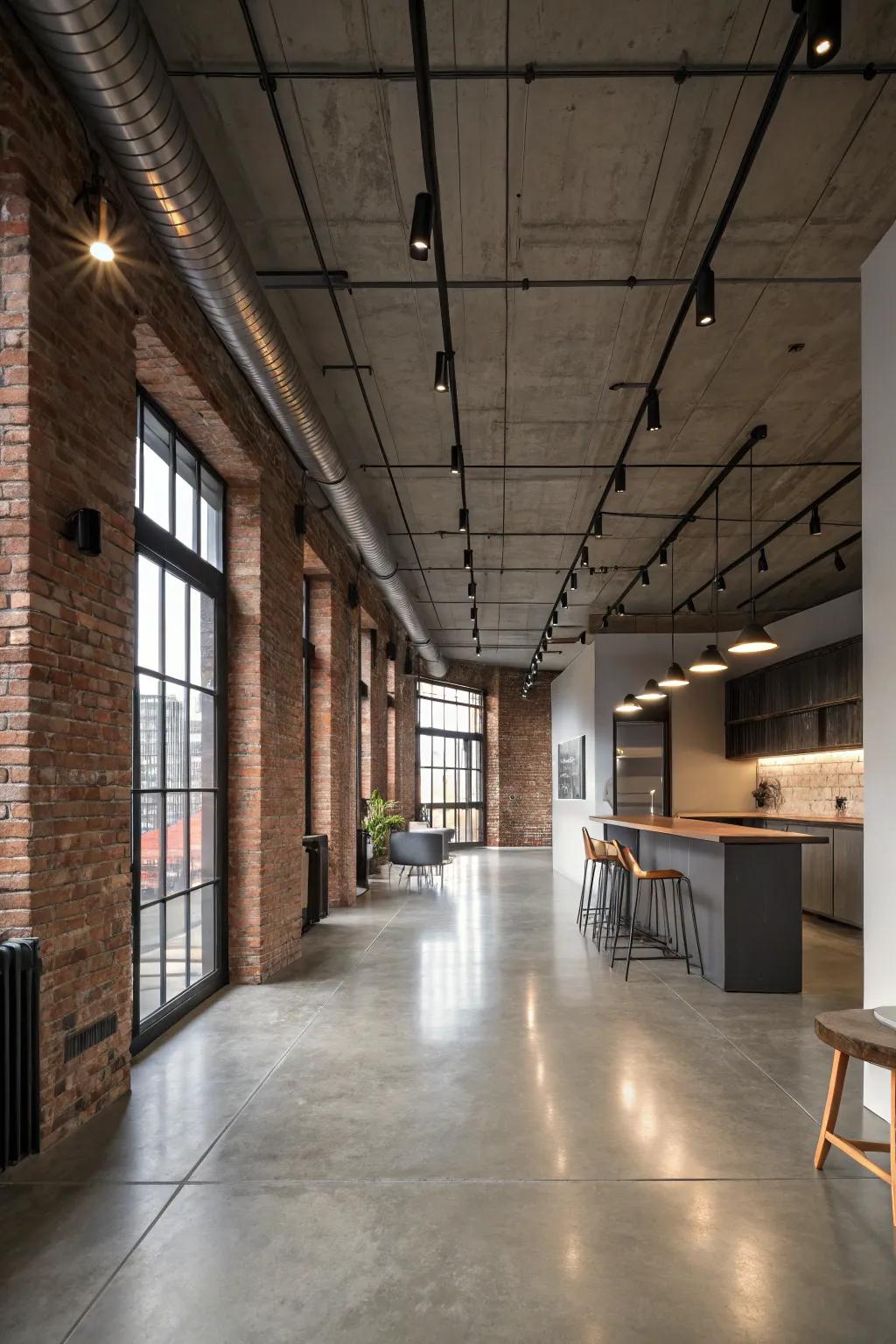 Concrete floors add a sleek, modern edge to urban spaces.