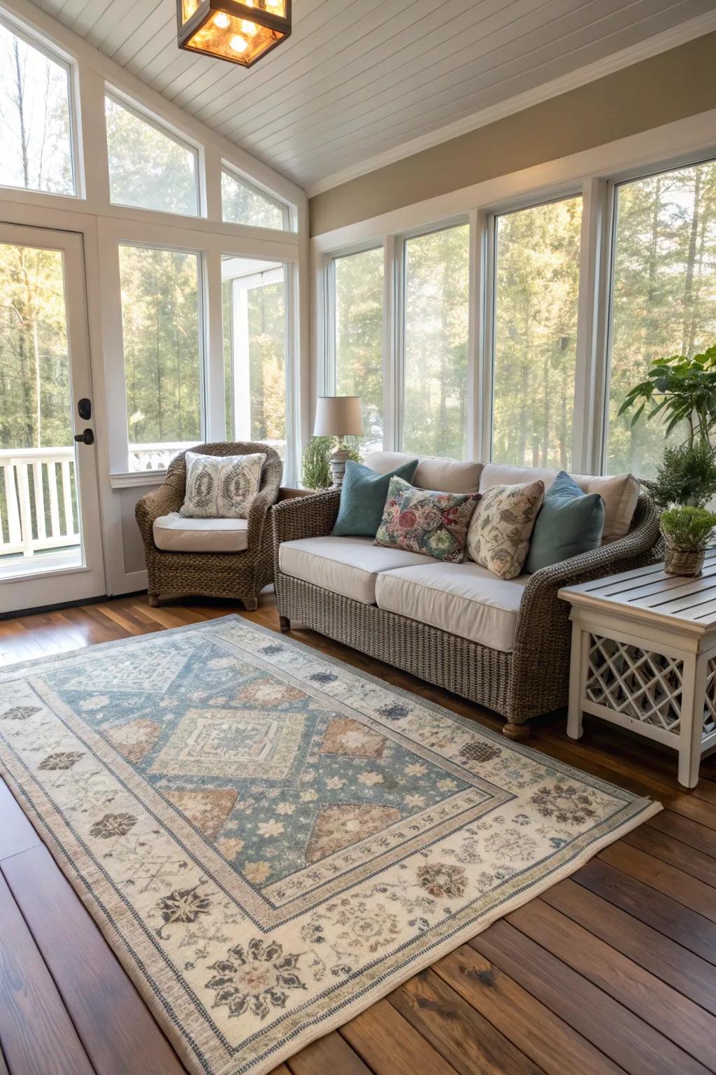 Layered rugs add texture and color, enhancing any flooring choice.