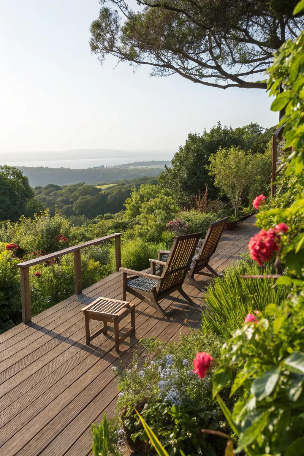 A serene deck for ultimate garden relaxation.