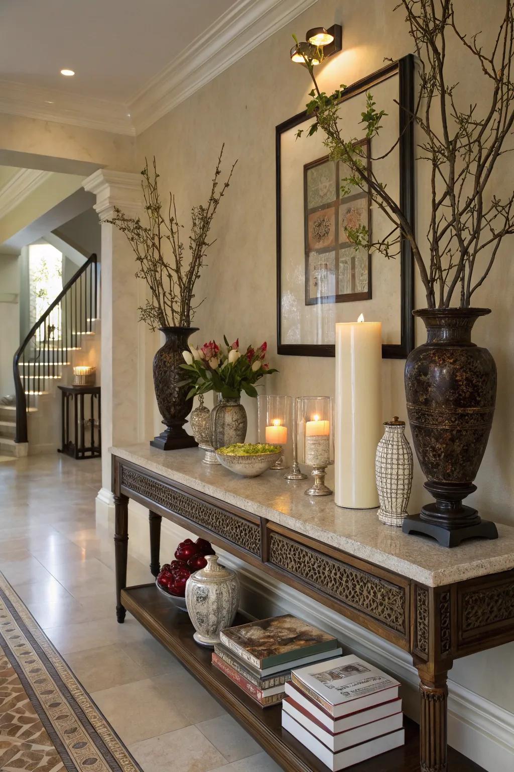 Decorative items add personality and charm to a foyer.