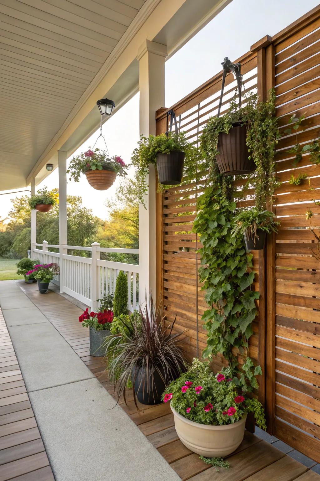 A privacy screen providing shade and seclusion.