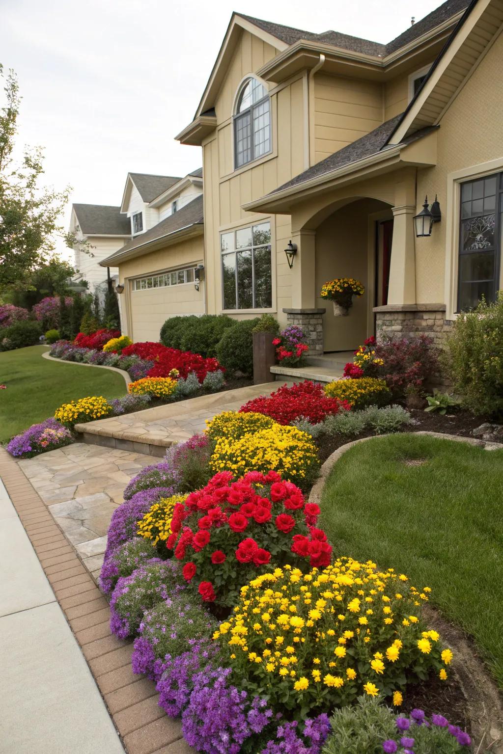 Harmonize your garden colors with your home's facade for a unified look.