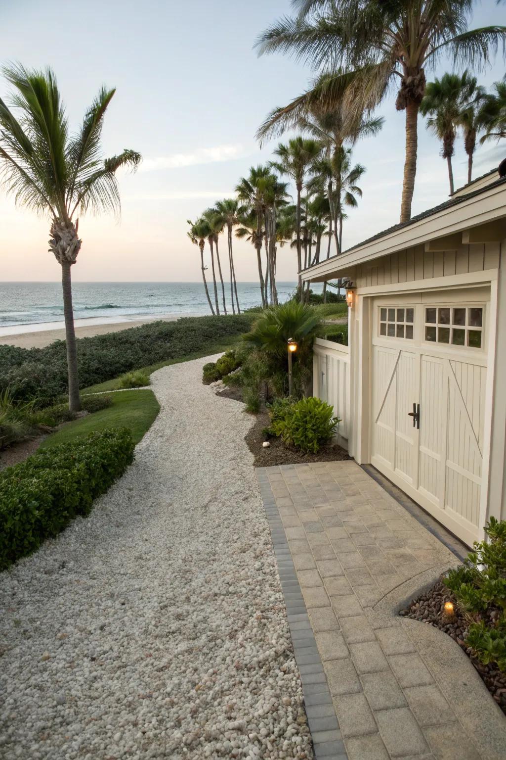 Shell driveway that brings a touch of the coast to your home.