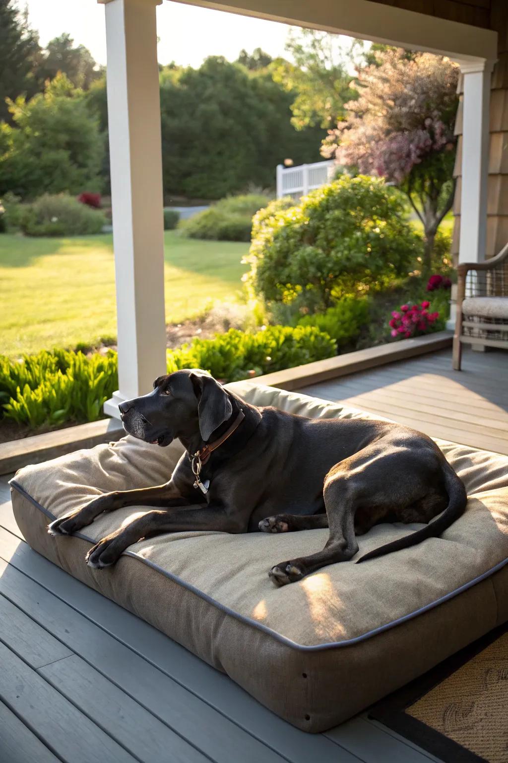 Outdoor dog beds provide a perfect spot for your Great Dane to enjoy the sunshine.