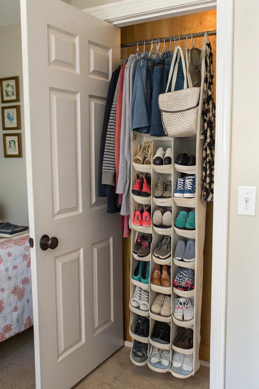 Keep shoes organized and accessible with a door-hanging organizer.