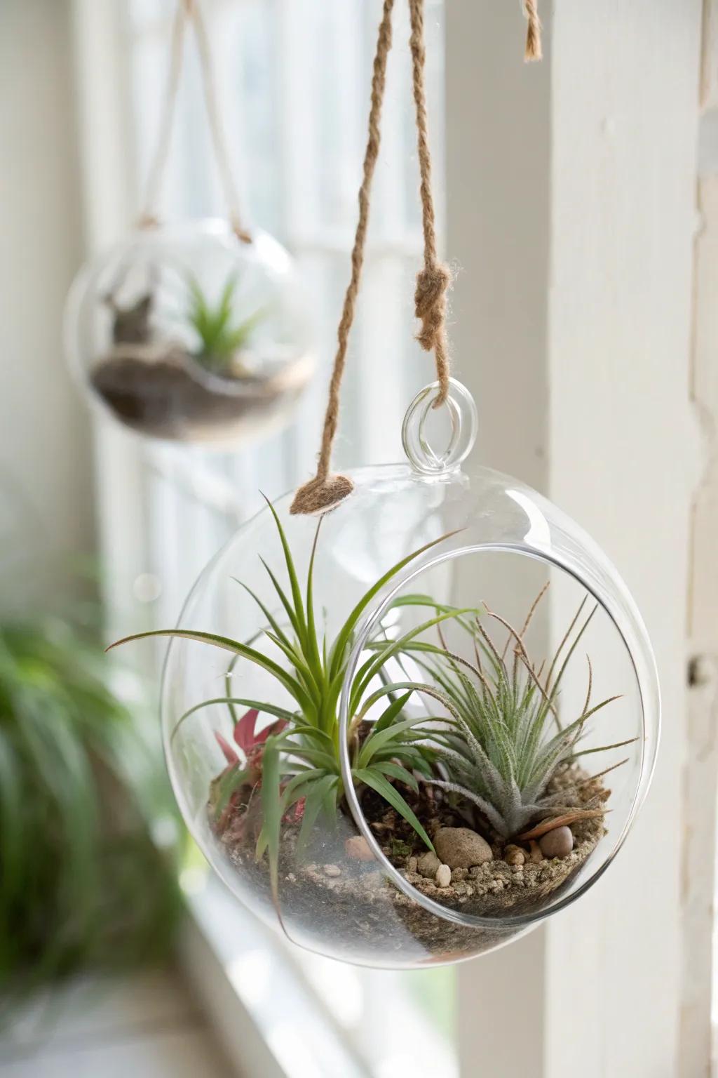 A minimalist terrarium that highlights the beauty of air plants.