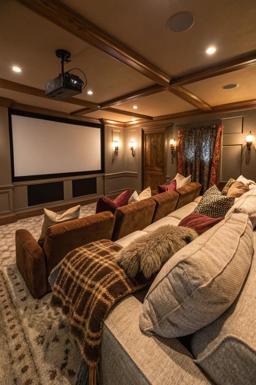 Cushions and throws add comfort and style to your home theater.