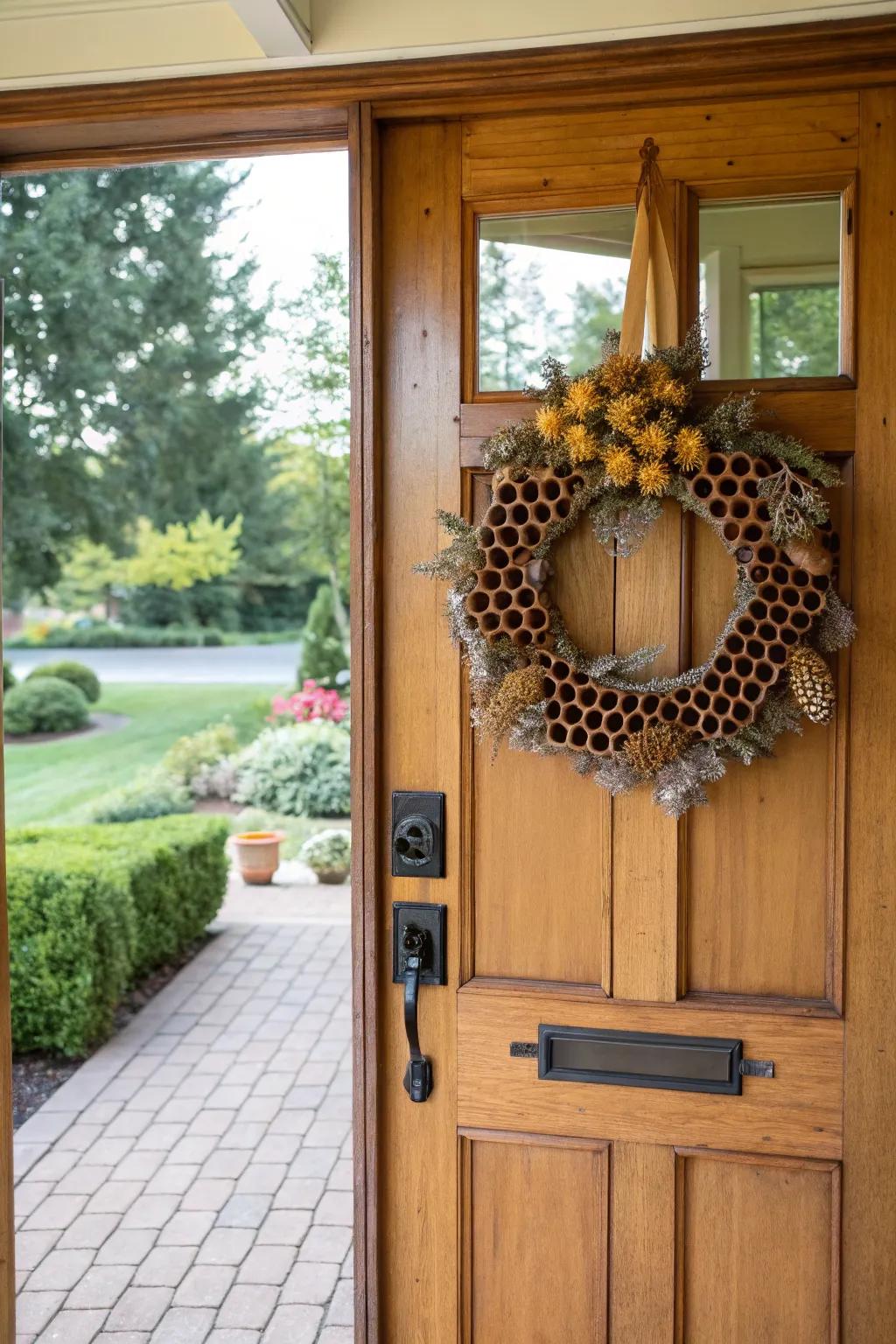 Welcome guests with a unique honeycomb wreath.