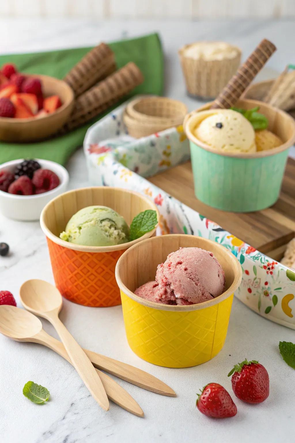 An eco-friendly ice cream setup that cares for the planet while delighting guests.