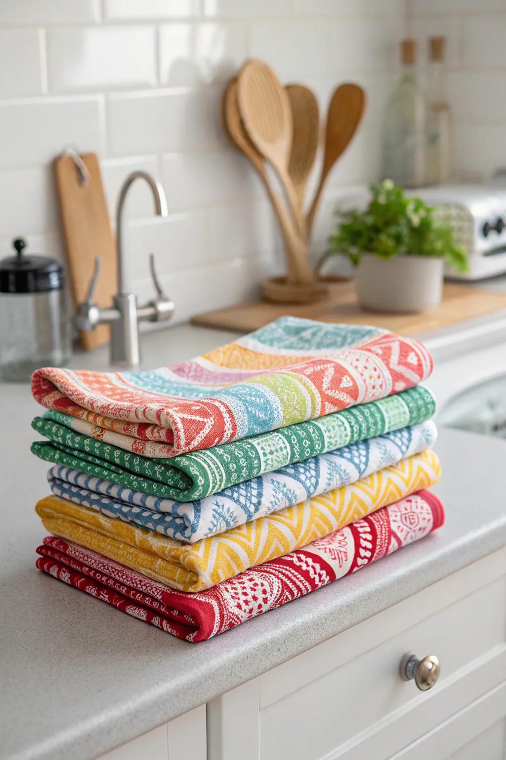 Vibrant tea towels add a splash of color to any space.