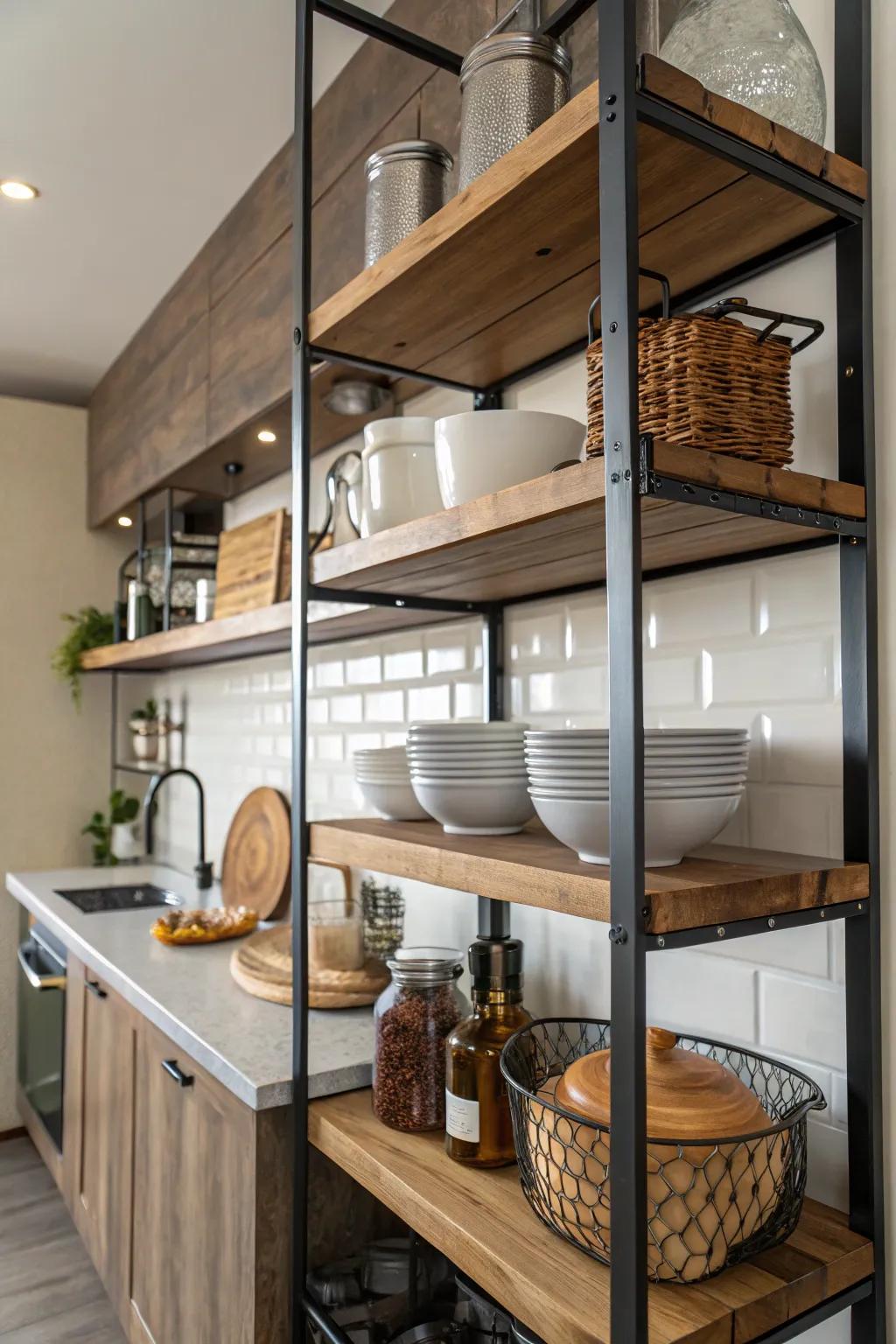 Mixing textures and materials can elevate the visual appeal of kitchen racks.