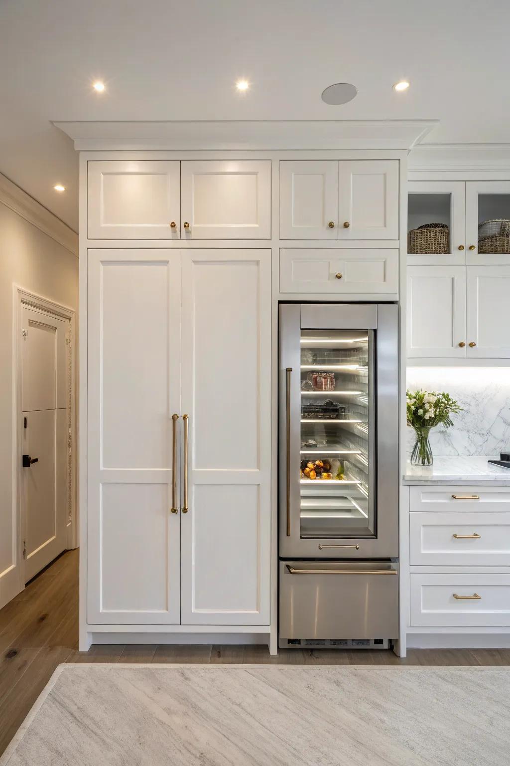 A built-in fridge that blends perfectly with the kitchen cabinetry for a minimalistic appearance.