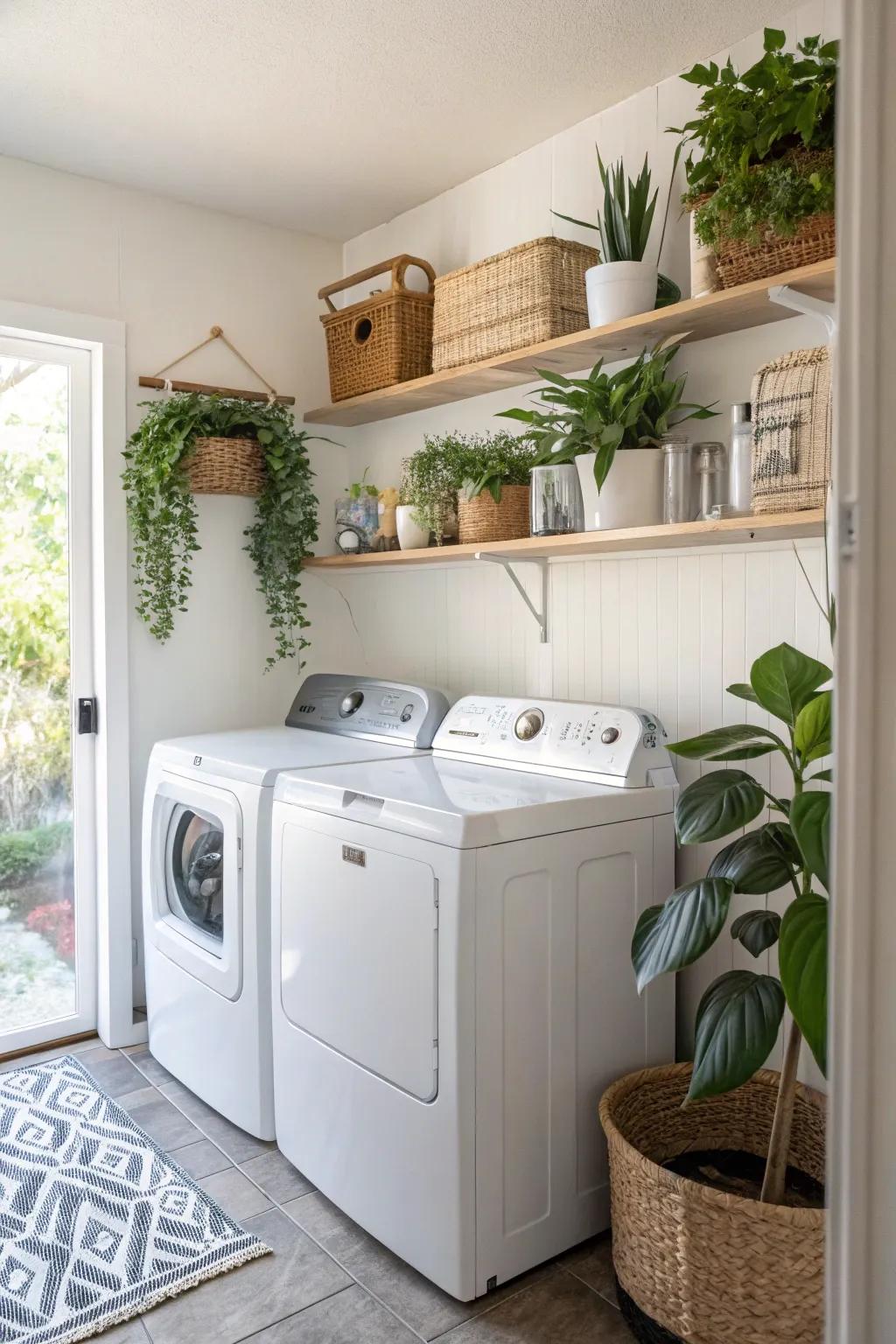 Decorative touches like plants can transform your laundry room.