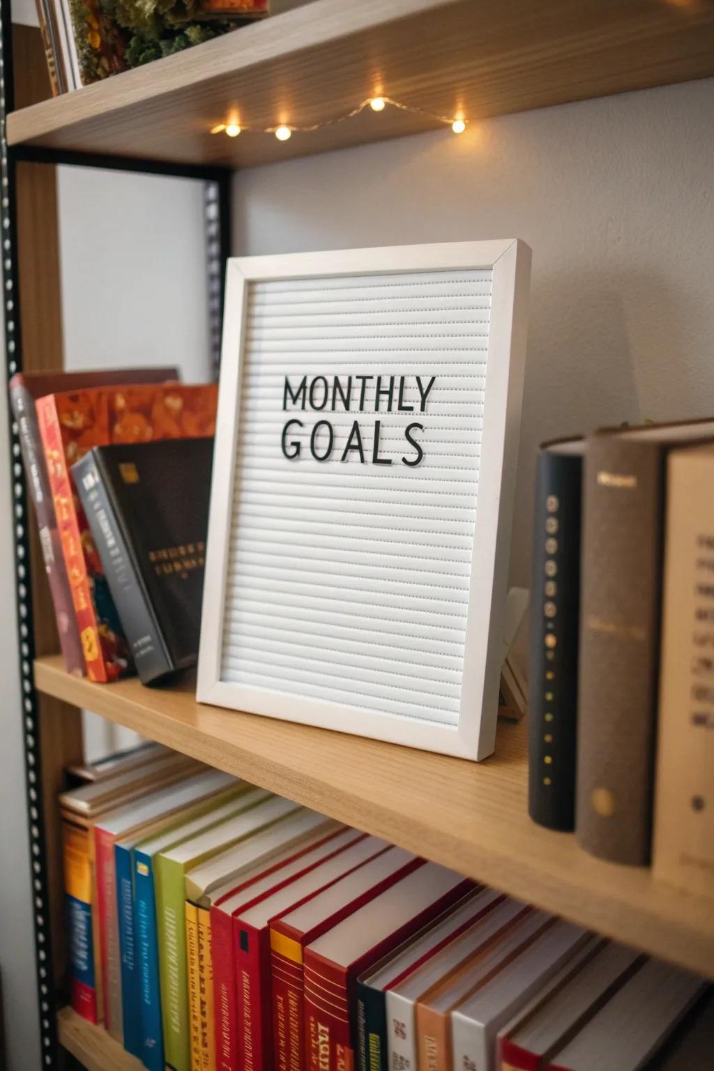 Set and achieve your goals with a monthly reminder on your letter board.