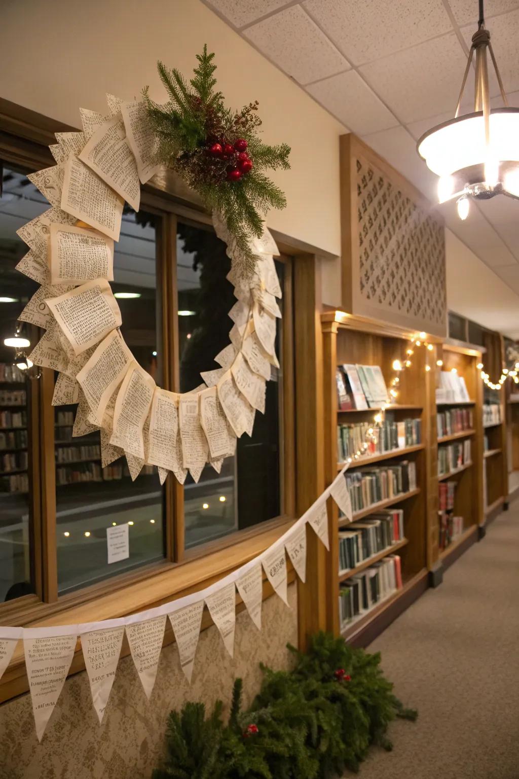 Bring a touch of literary charm with book wreaths and garlands.