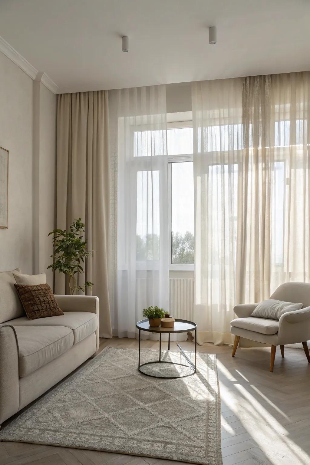 Minimalist curtains add a sleek and sophisticated touch to modern living rooms.