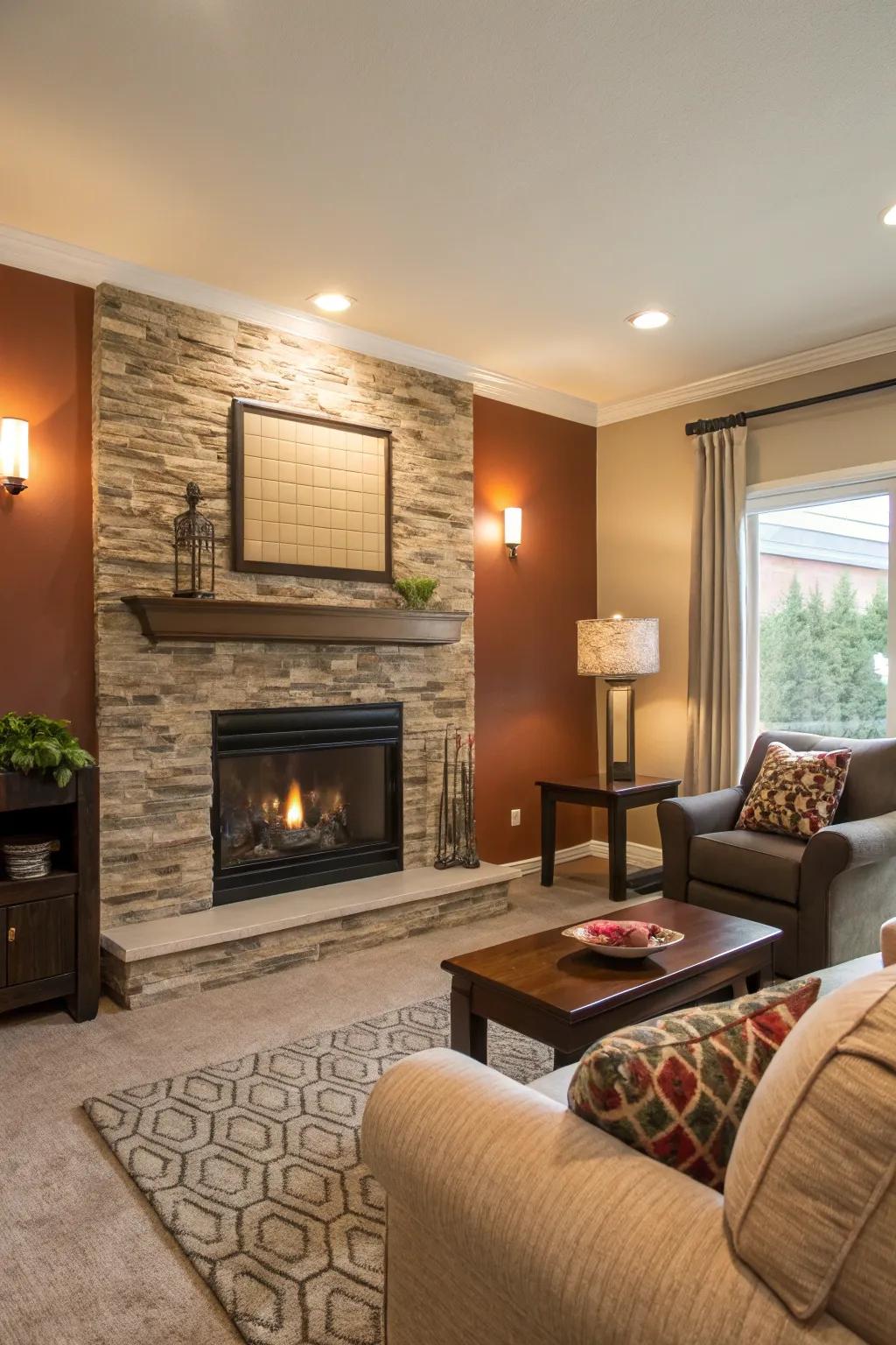 An accent wall serving as a focal point in the living room.