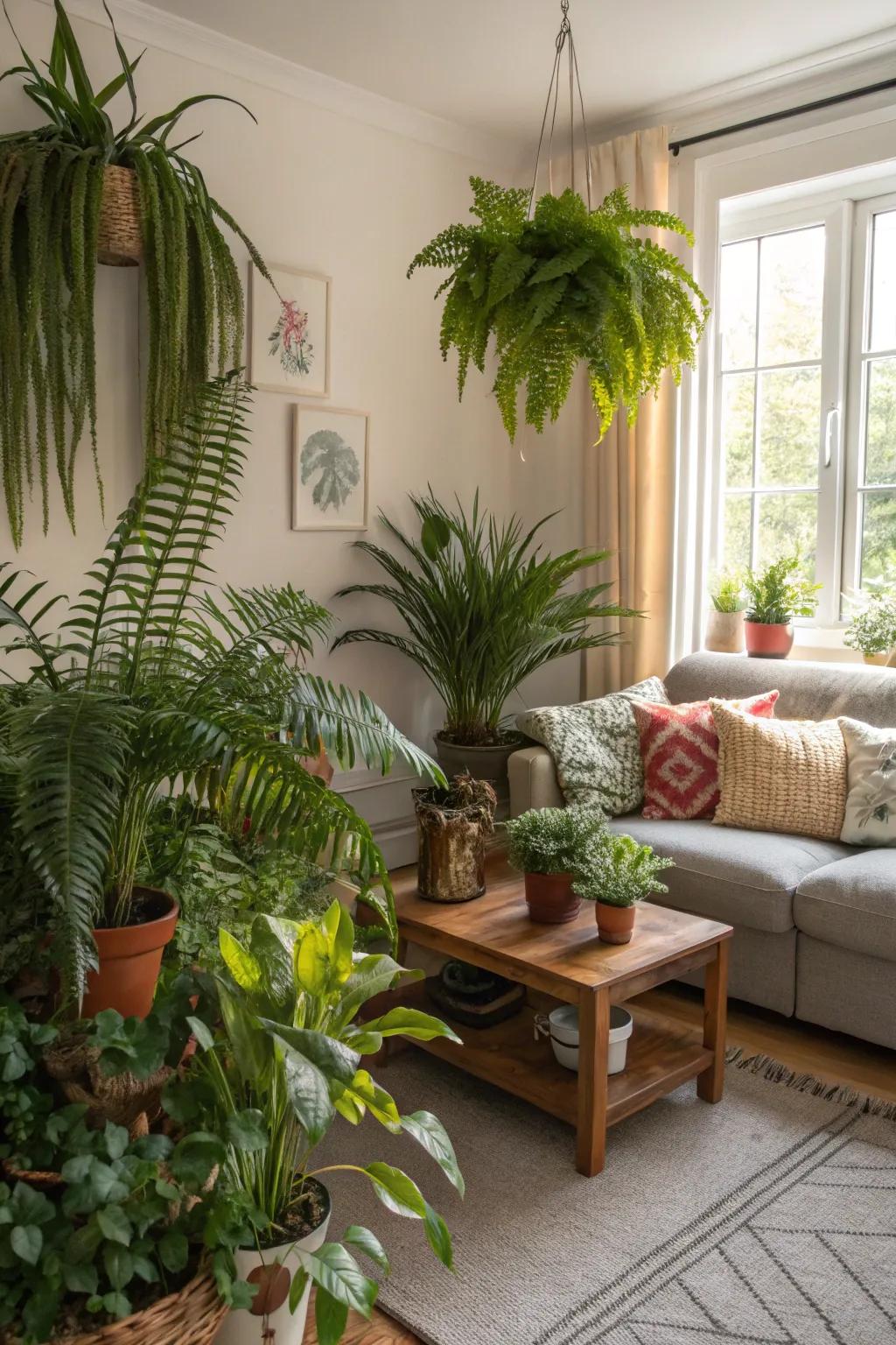 An unused corner becomes a lush plant oasis.