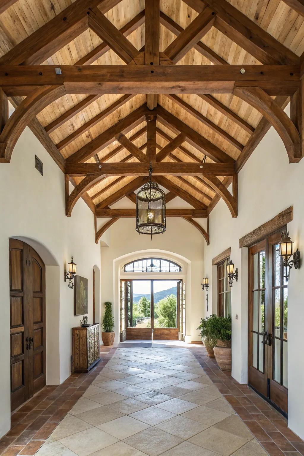 Vaulted ceilings add a sense of grandeur to a Mediterranean-style entryway.