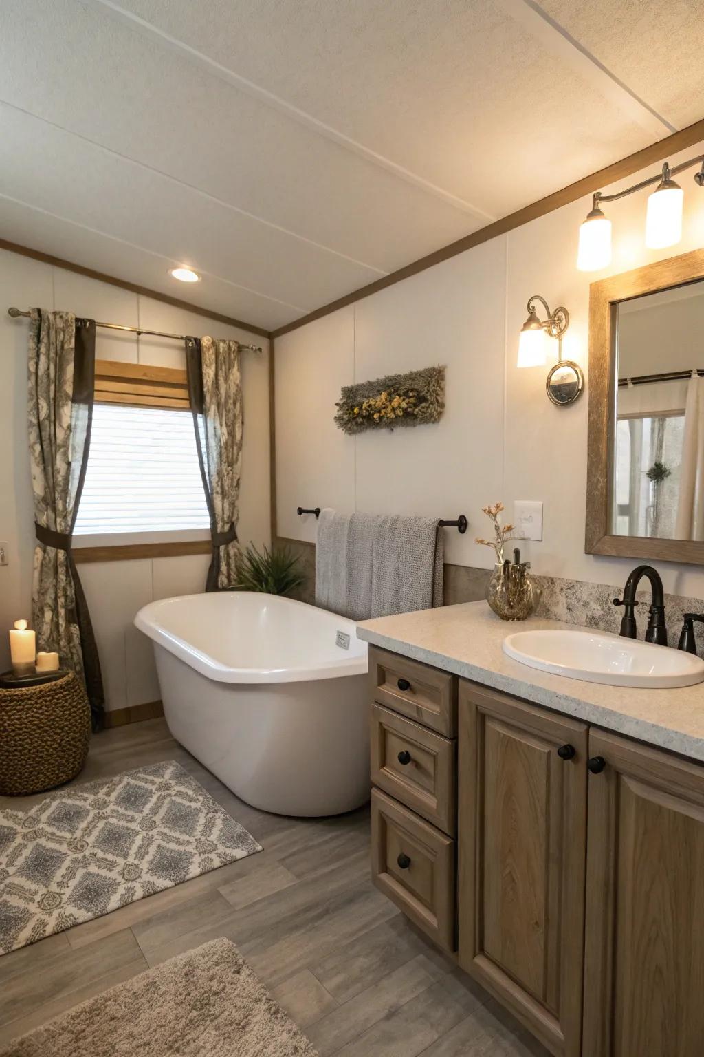 A spa-like bathroom with a freestanding tub and elegant decor, providing a luxurious retreat.