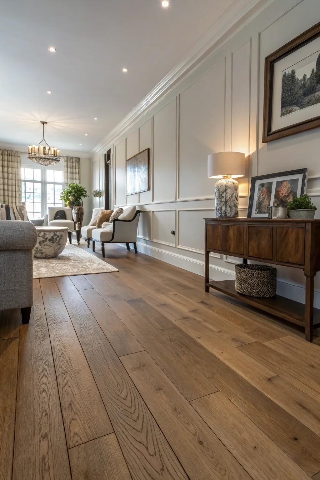 Seamless integration of baseboards with flooring.