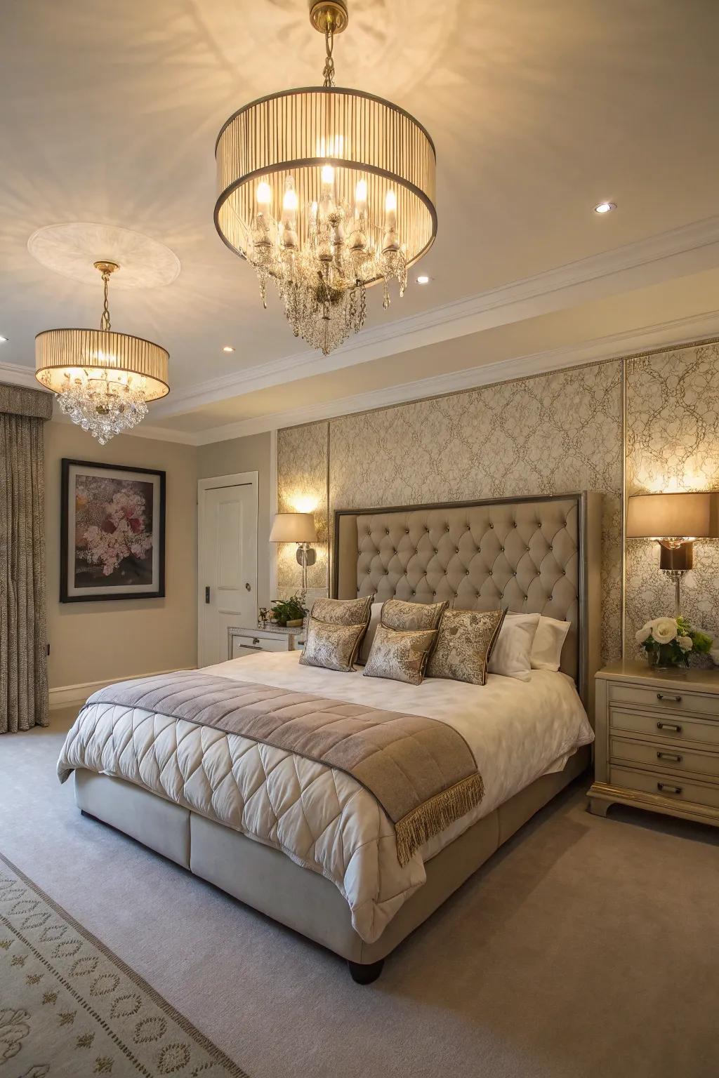 Distinctive lighting adds elegance and character to the room.