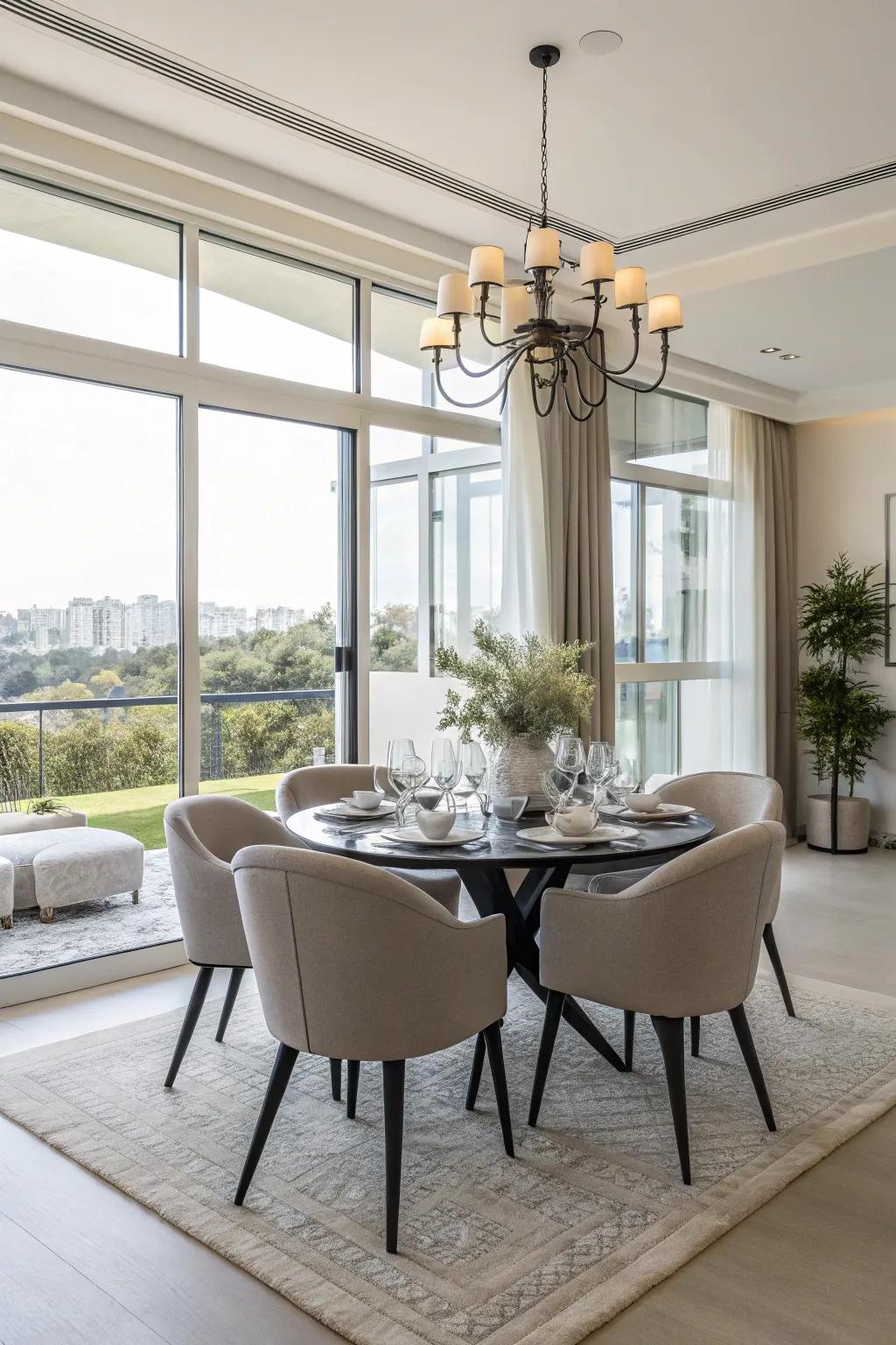 A versatile dining area within a flex room setting.