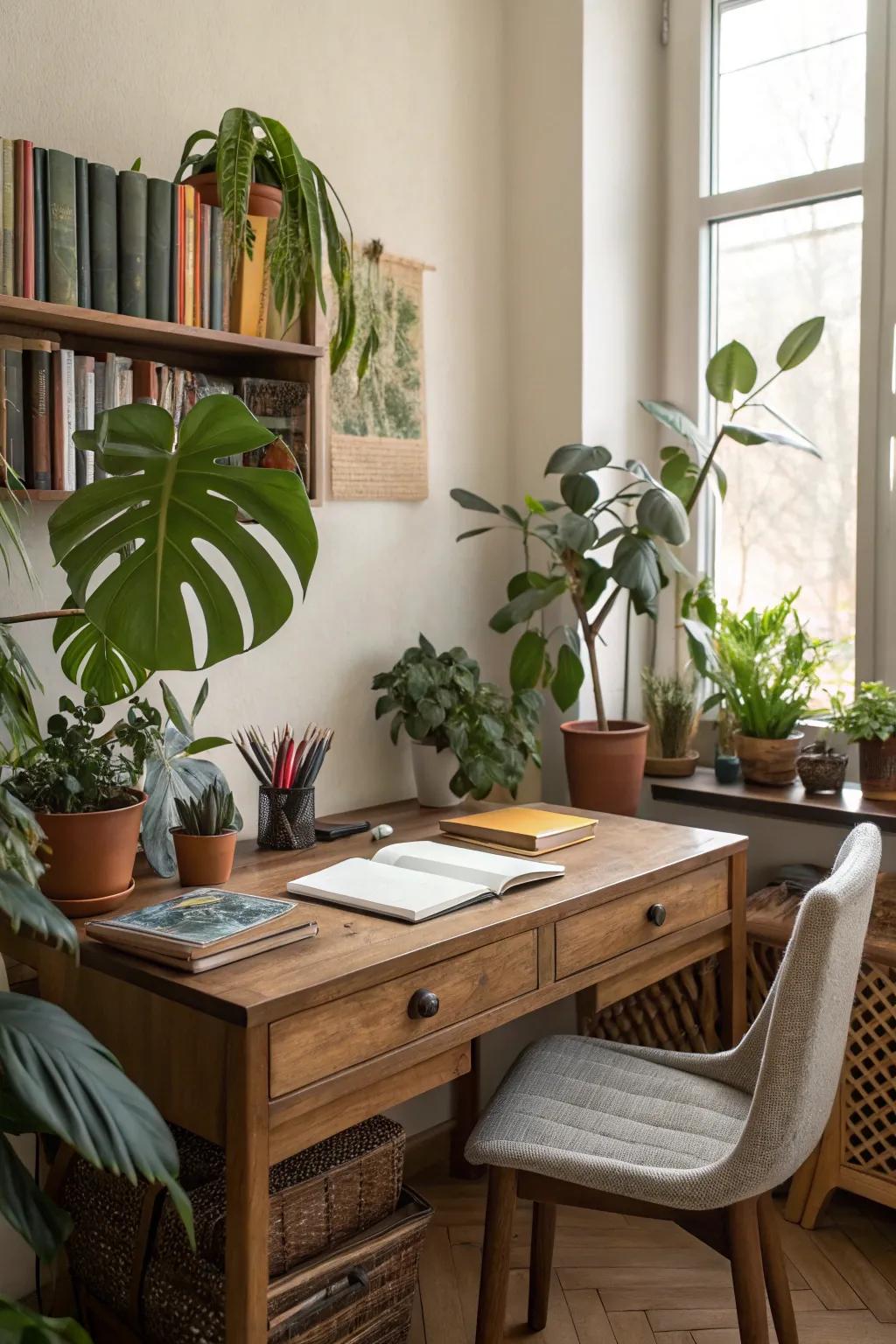 A fresh and inviting study room with natural elements.