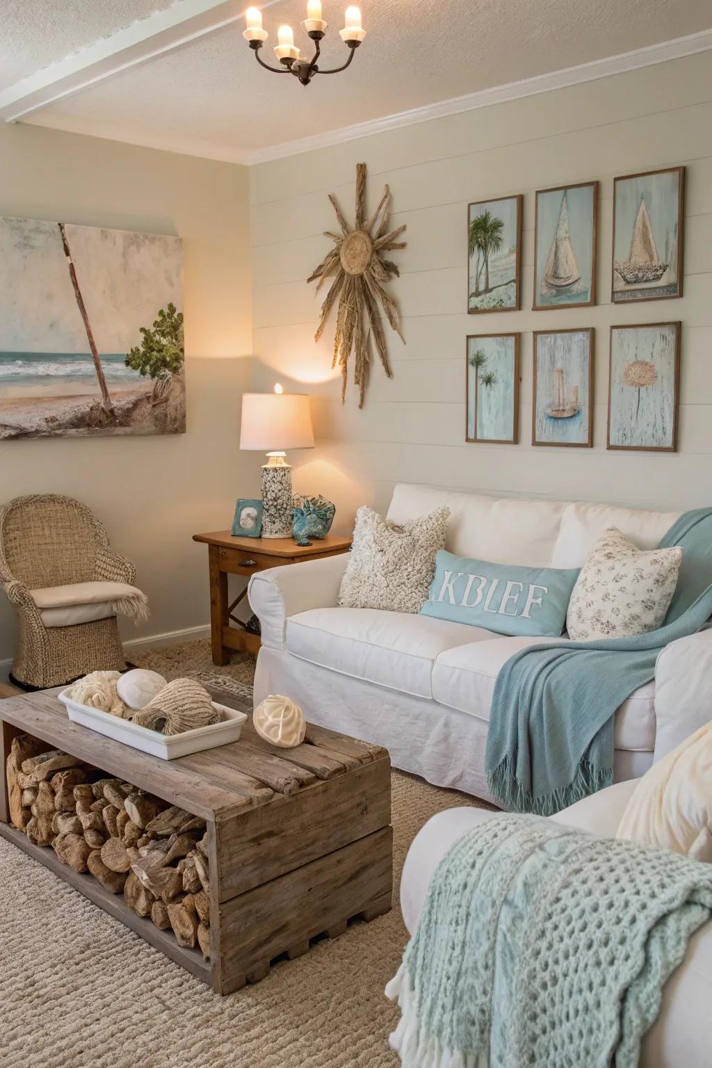 Subtle beachy elements enhance the tropical feel.