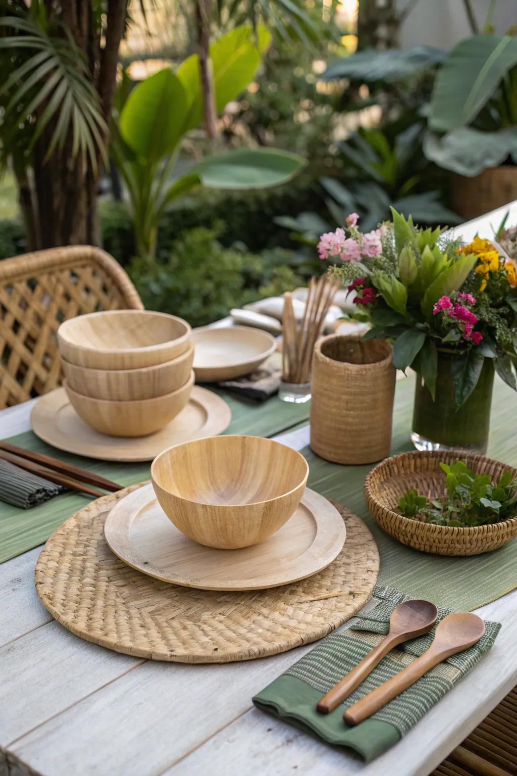 Eco-conscious dining with biodegradable tableware.