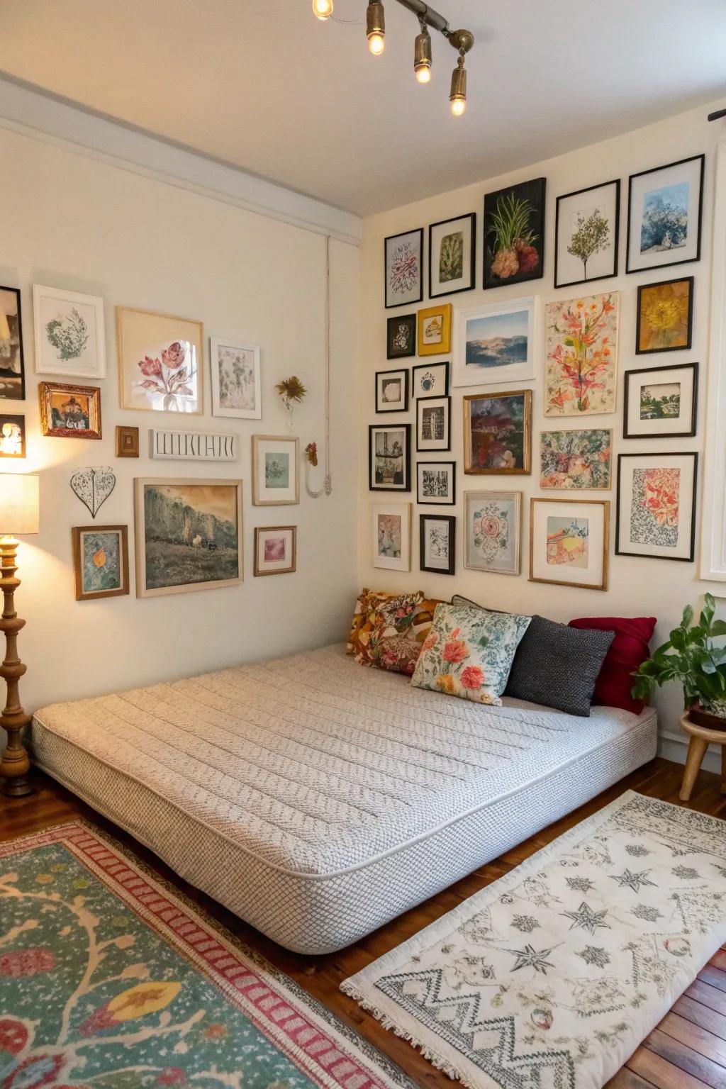 A gallery wall adds character and interest to your bedroom.