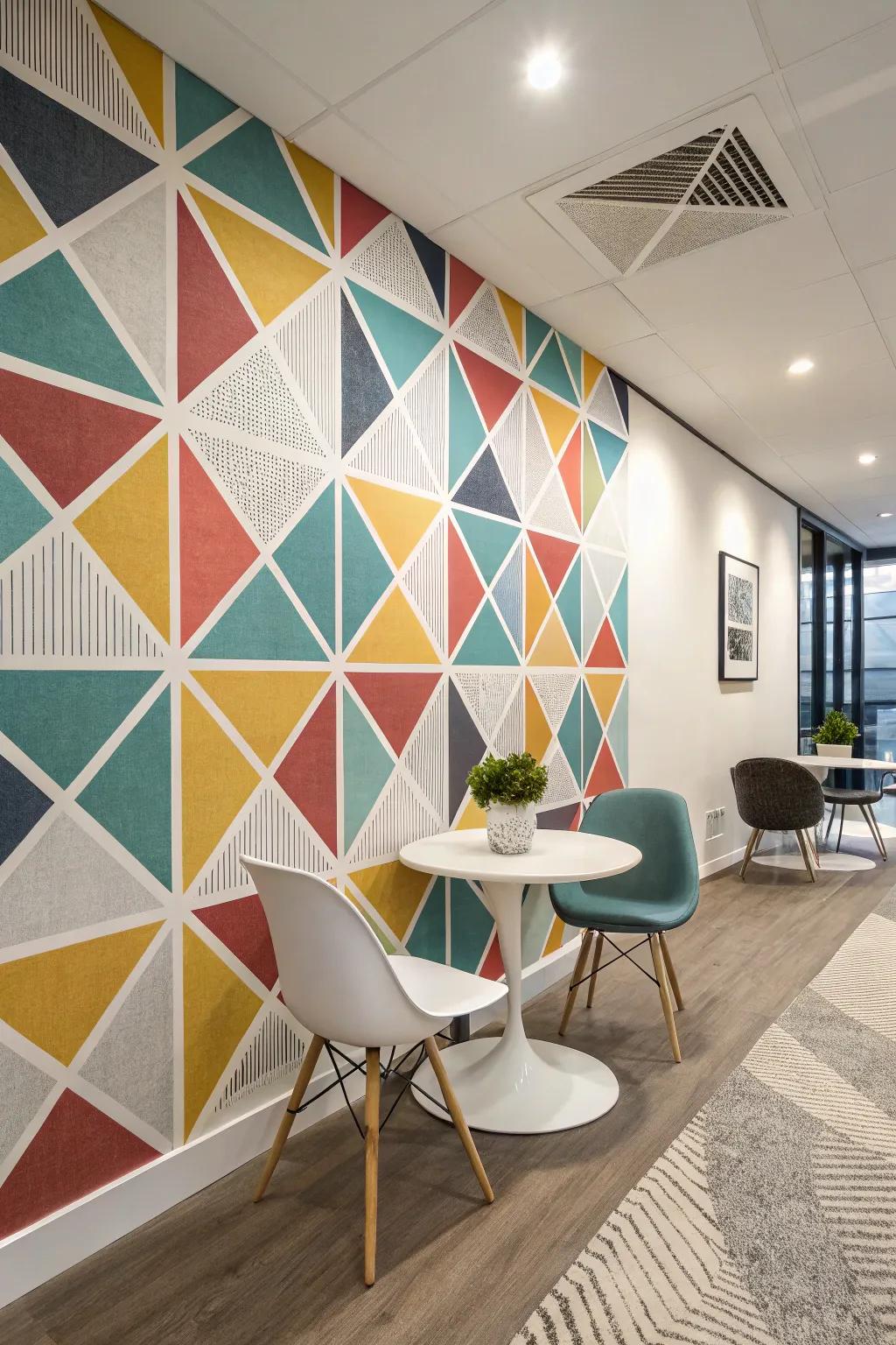 Achieve a sophisticated look with geometric pattern murals.