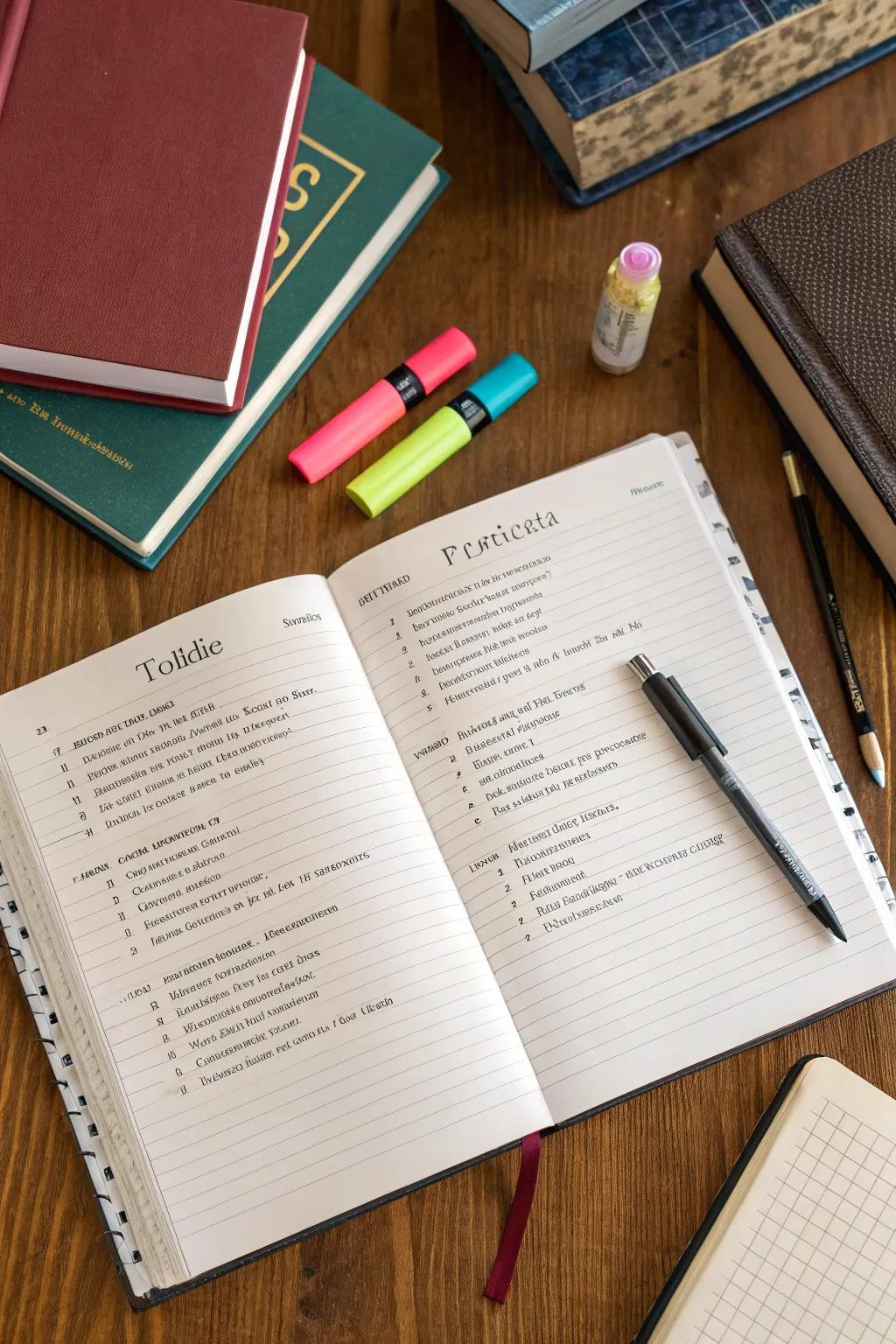 A table of contents adds clarity and ease to your note-taking.