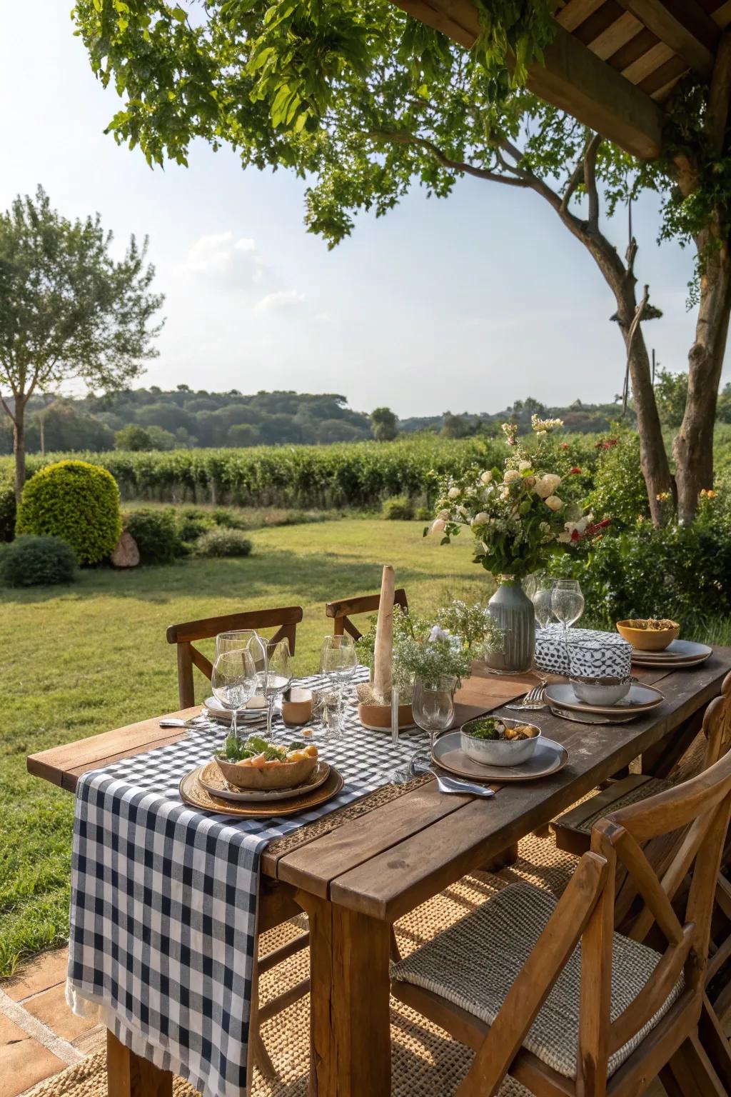 A charming outdoor dining area set for a delightful meal.