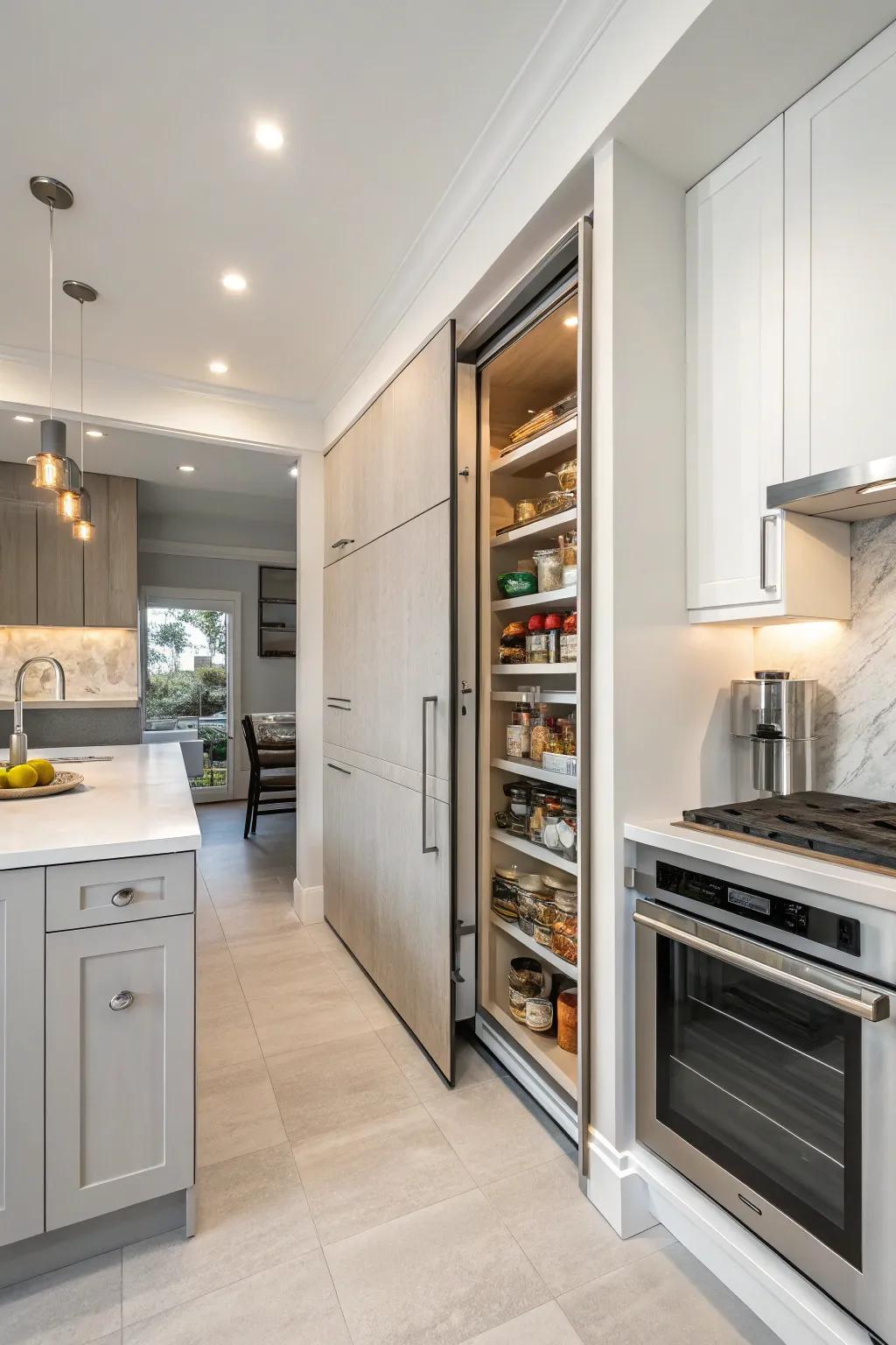 Hidden doors offer a sleek and discreet pantry solution.