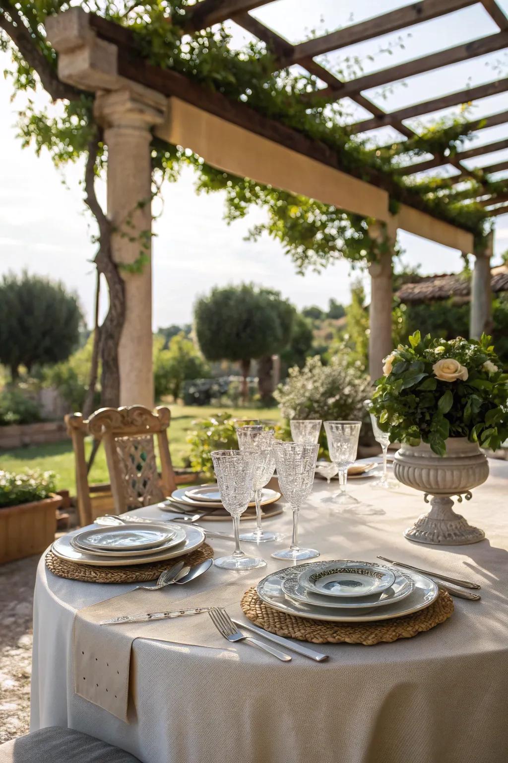 Dine under the stars with a pergola dining setup.