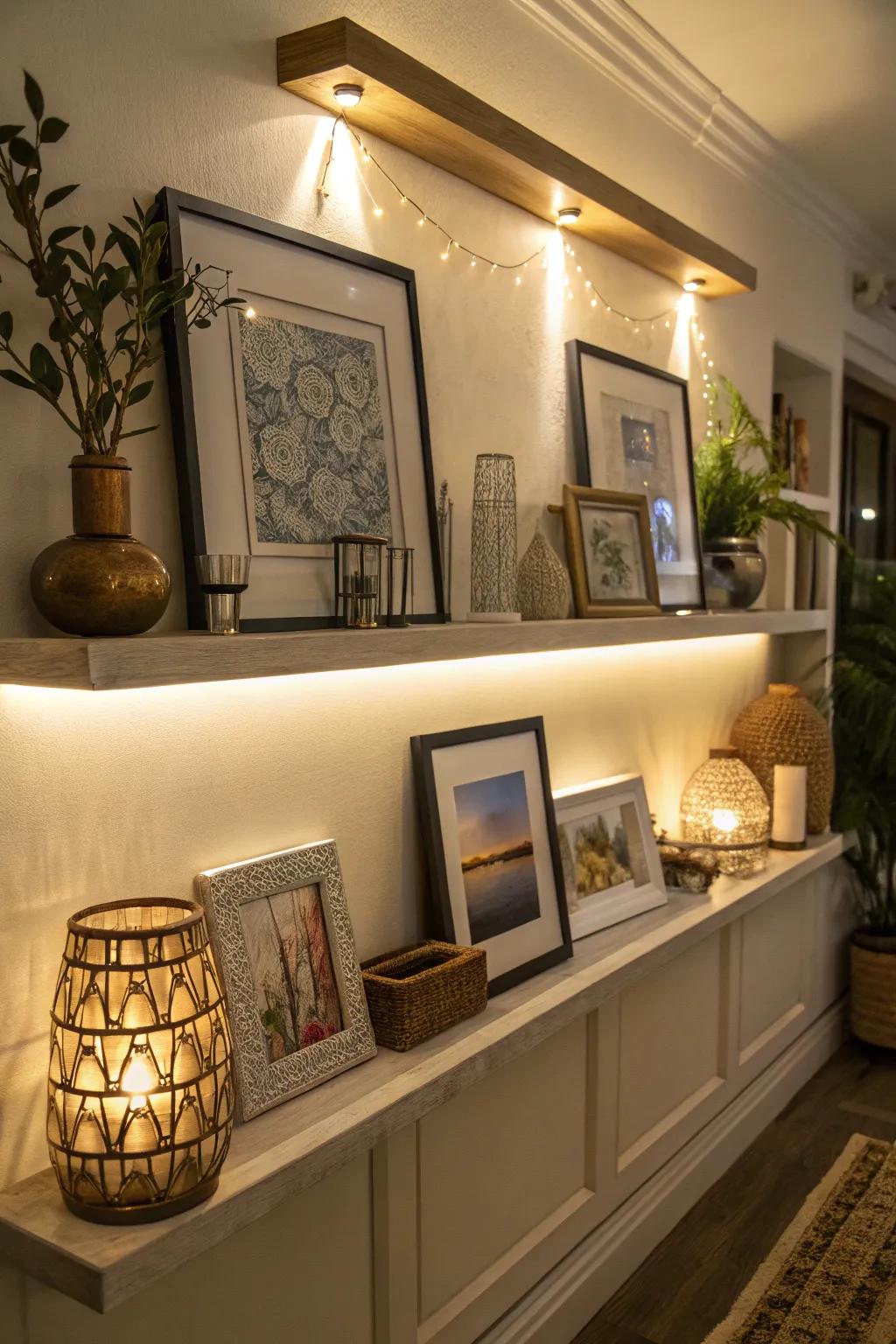 Use accent lighting to make your ledge an inviting focal point.