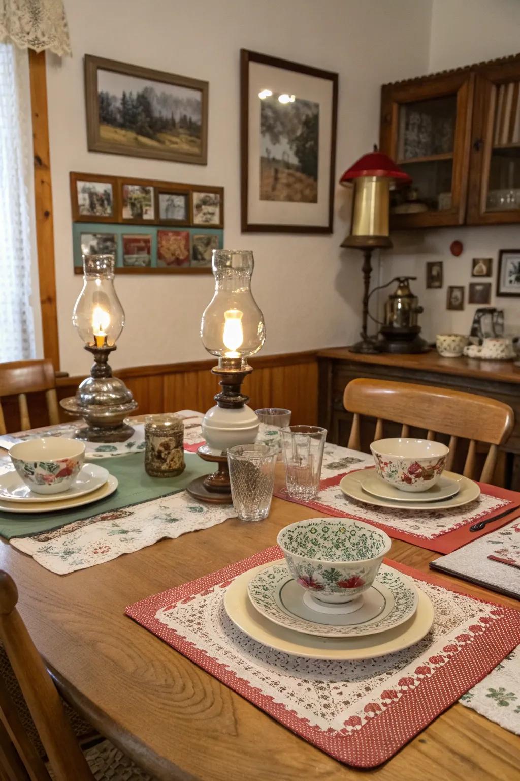 Vintage vibes add a nostalgic charm to your dining space.