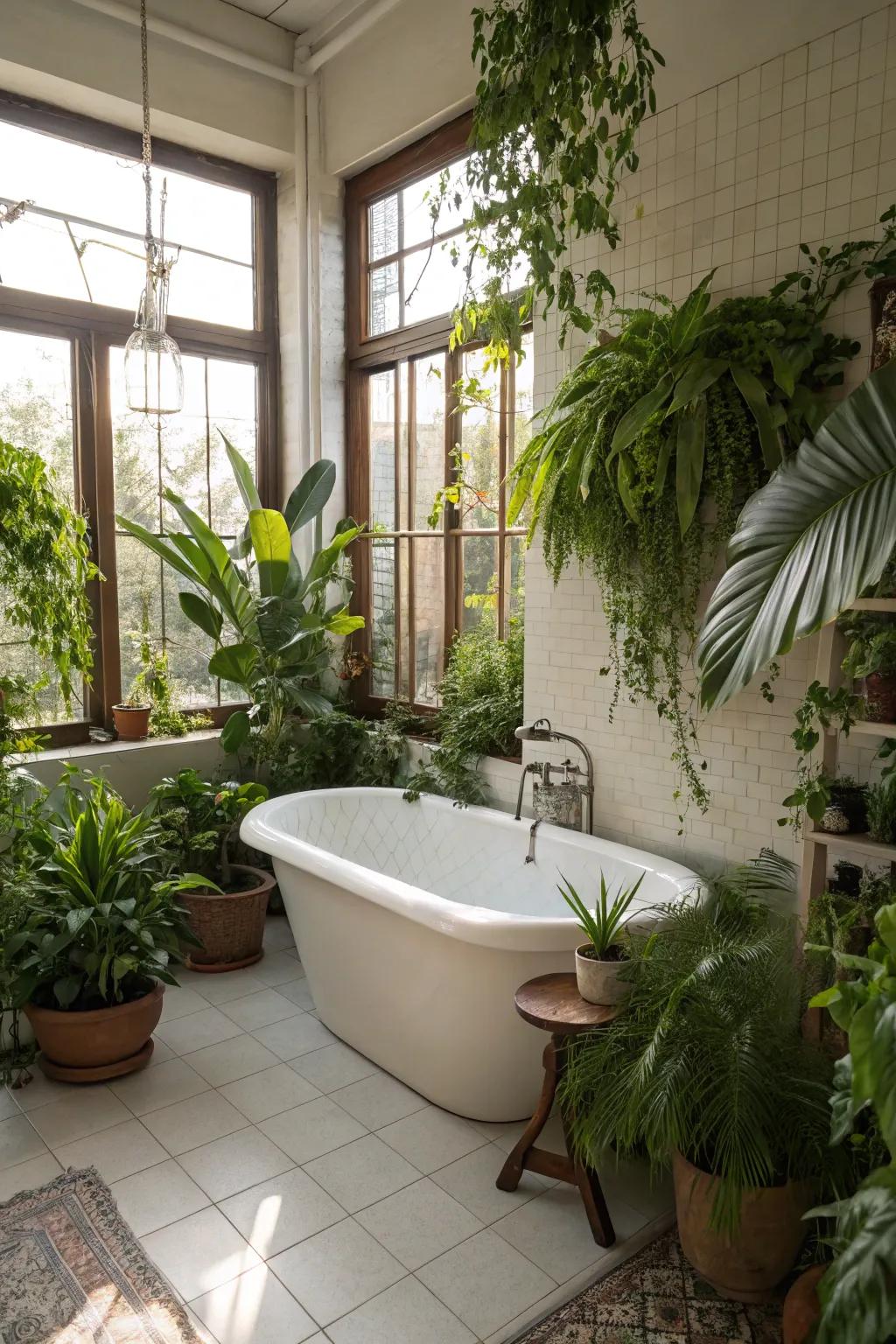 Plants bring a fresh and lively element to the bathroom.