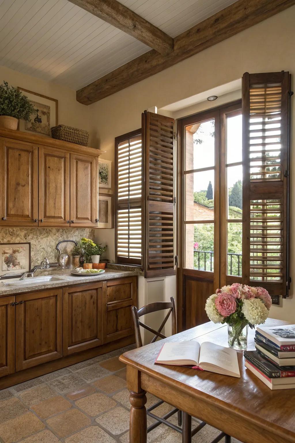 Interior shutters provide elegance and control over privacy.